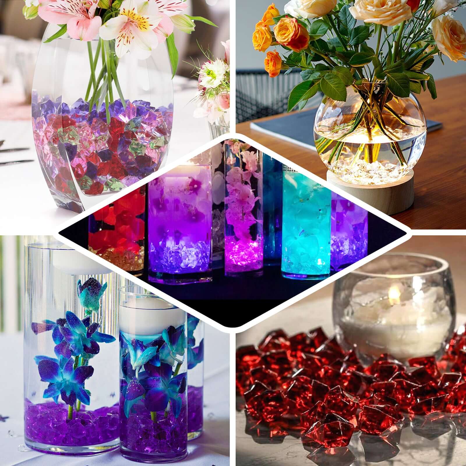 300 Pieces Large Black Acrylic Ice Bead Vase Fillers for Stylish Event Decor & Wedding Tables