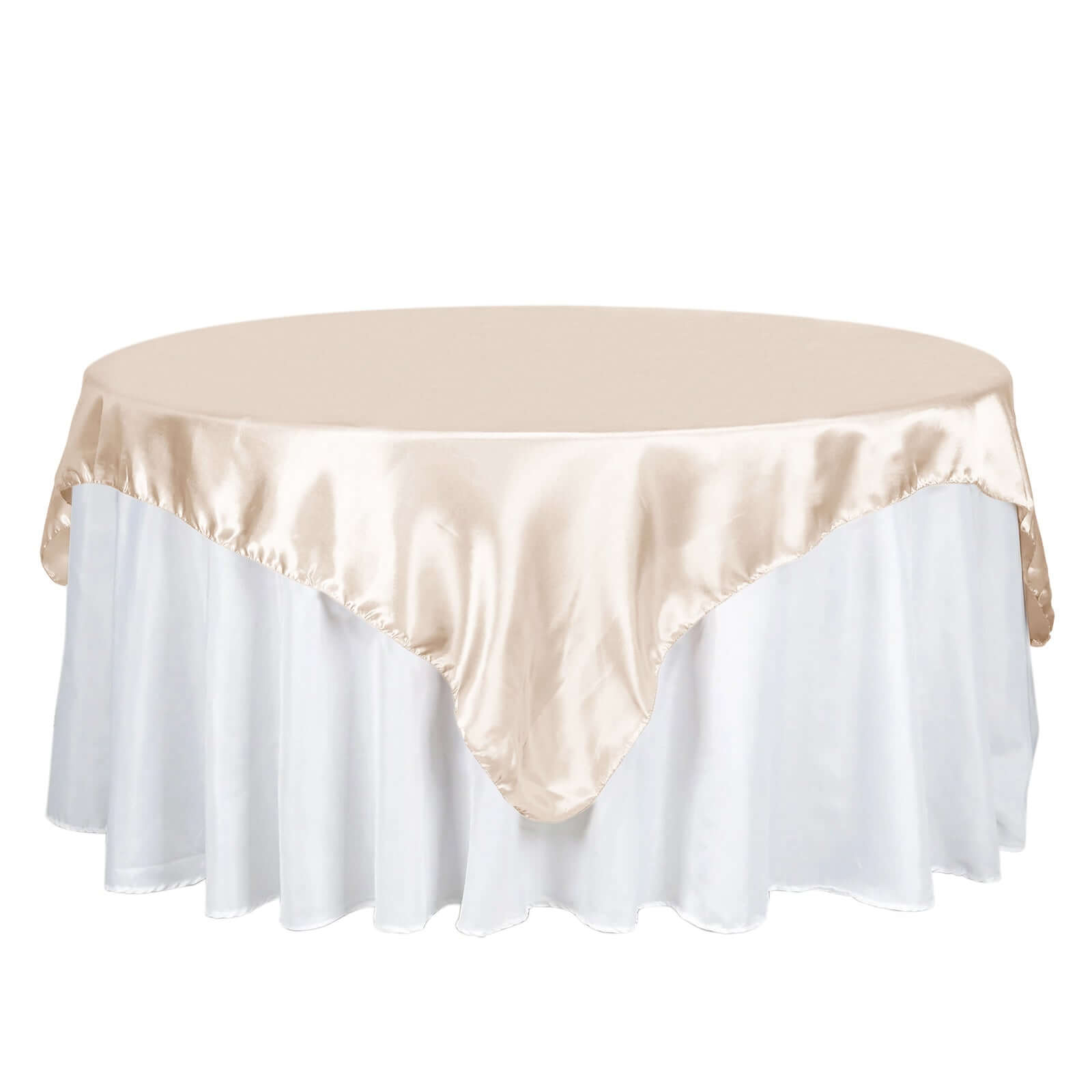 Beige Satin Square Table Overlay - 72x72, Smooth Finish for Weddings and Parties