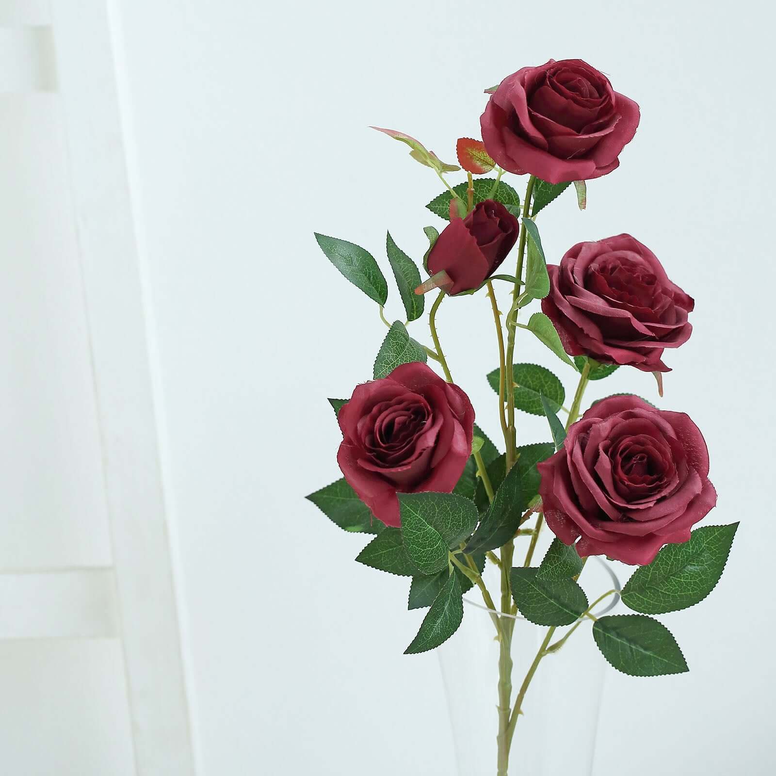 Hot Deal! 2 Bouquets of 33-Inch Tall Burgundy Artificial Silk Rose Flower Bush Stems
