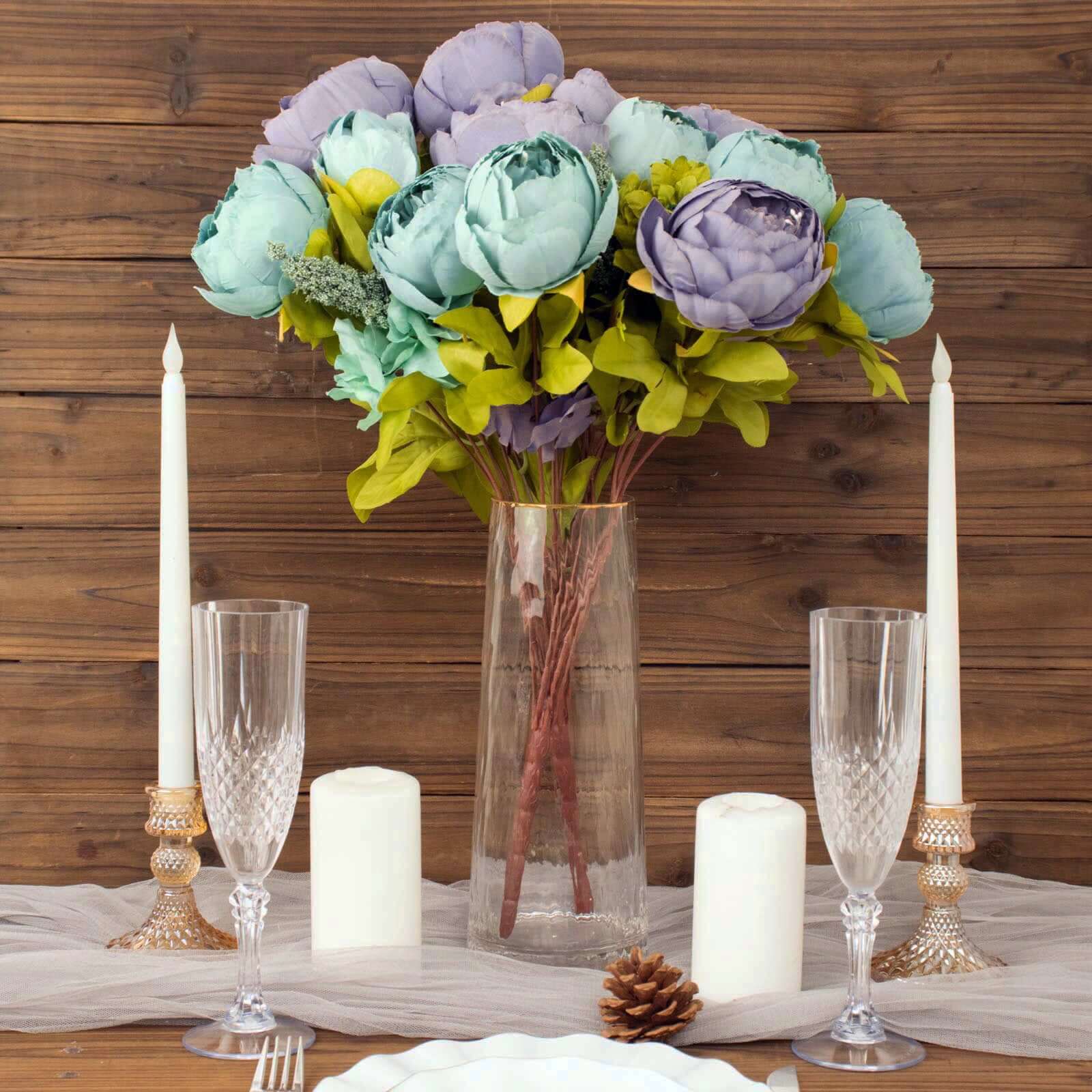 Hot Deal! 2-Pack 19-Inch Dusty Blue Artificial Peony Flower Bouquets for Weddings and Decor