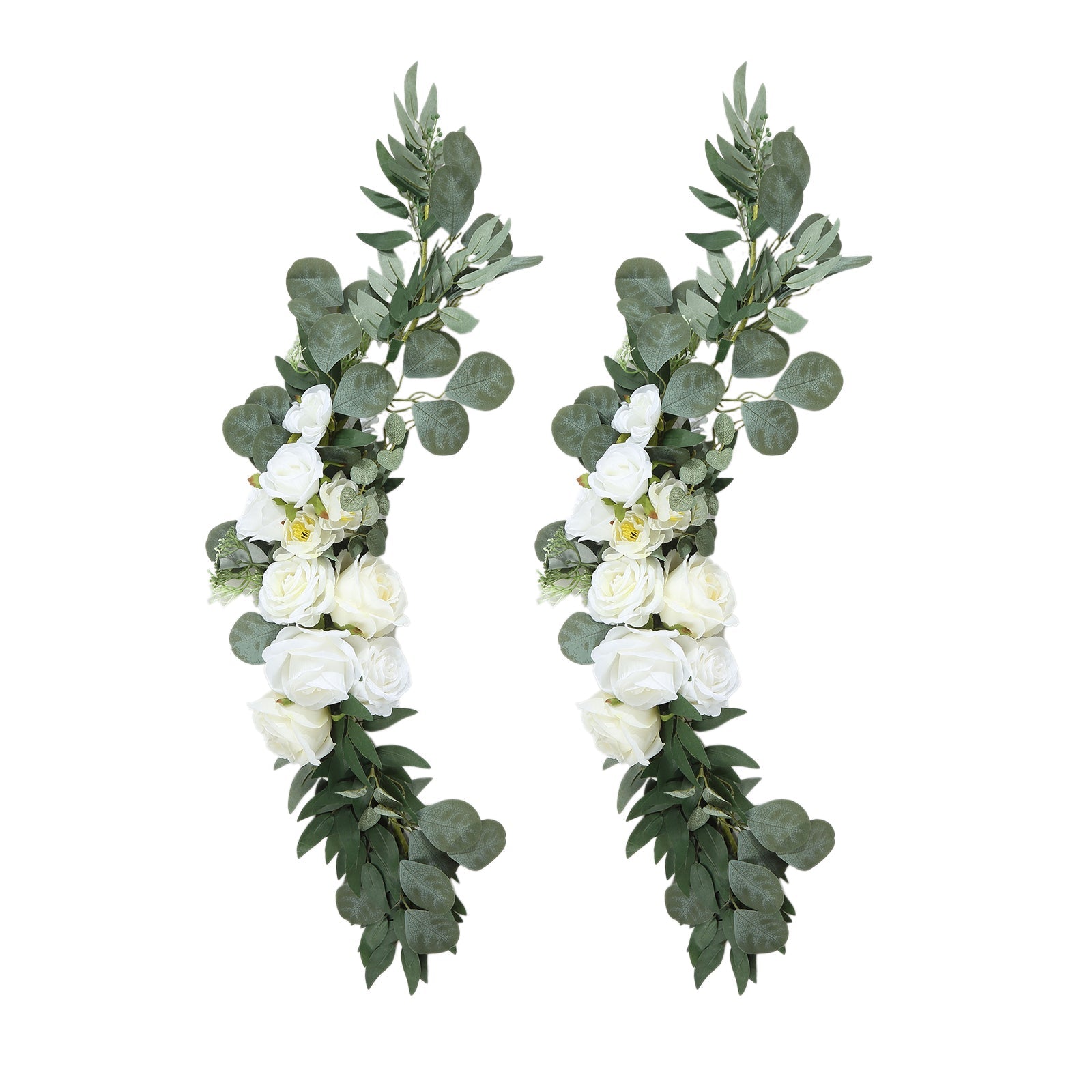 Special Offer: Set of 2 Artificial White Silk Rose and Eucalyptus Leaf Floral Swags for Party Decor