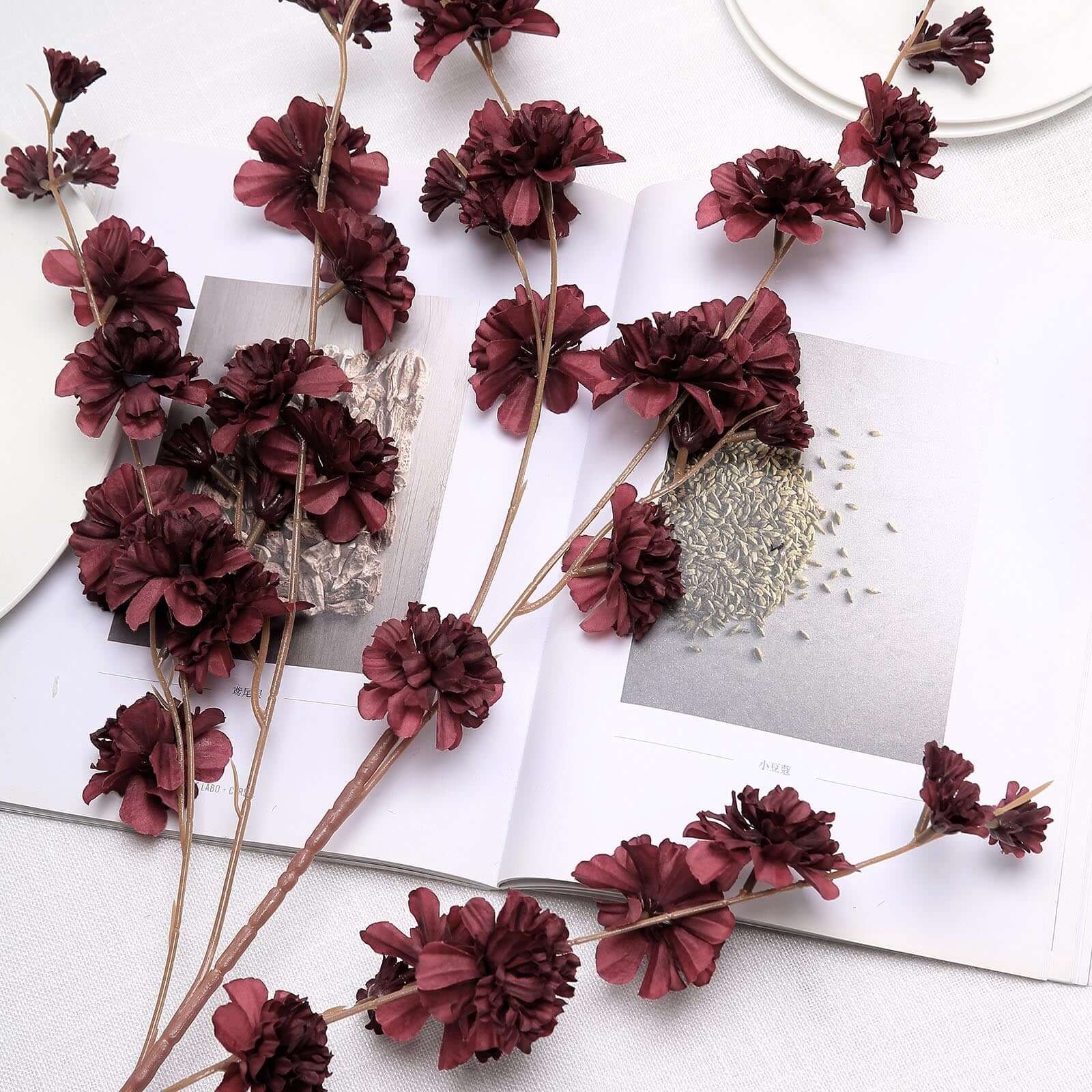 Discount! 2 Branches 42" Tall Burgundy Artificial Silk Carnation Stems