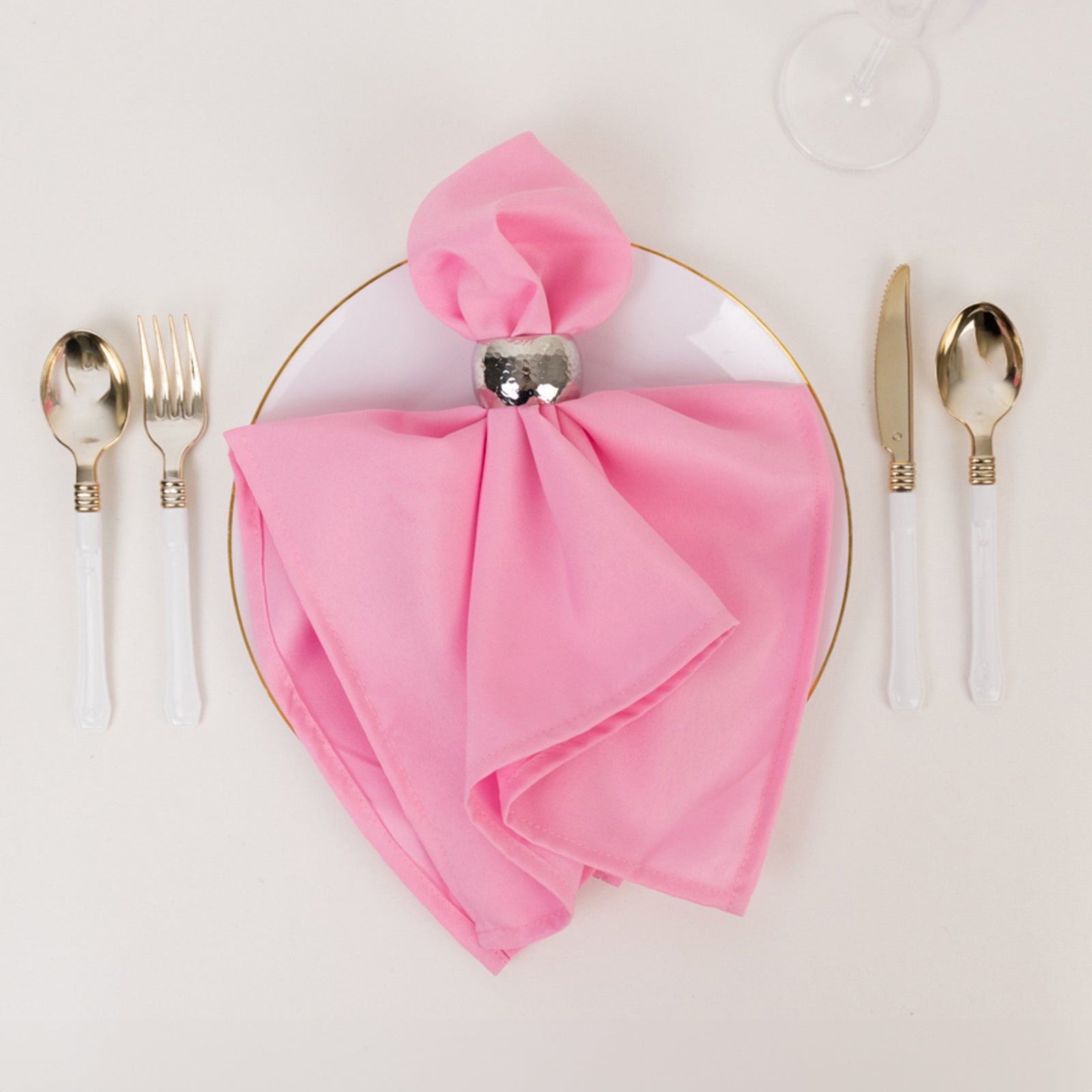 5-Piece Set of Premium Pink 20x20 Polyester Dinner Napkins - Stain & Wrinkle Resistant
