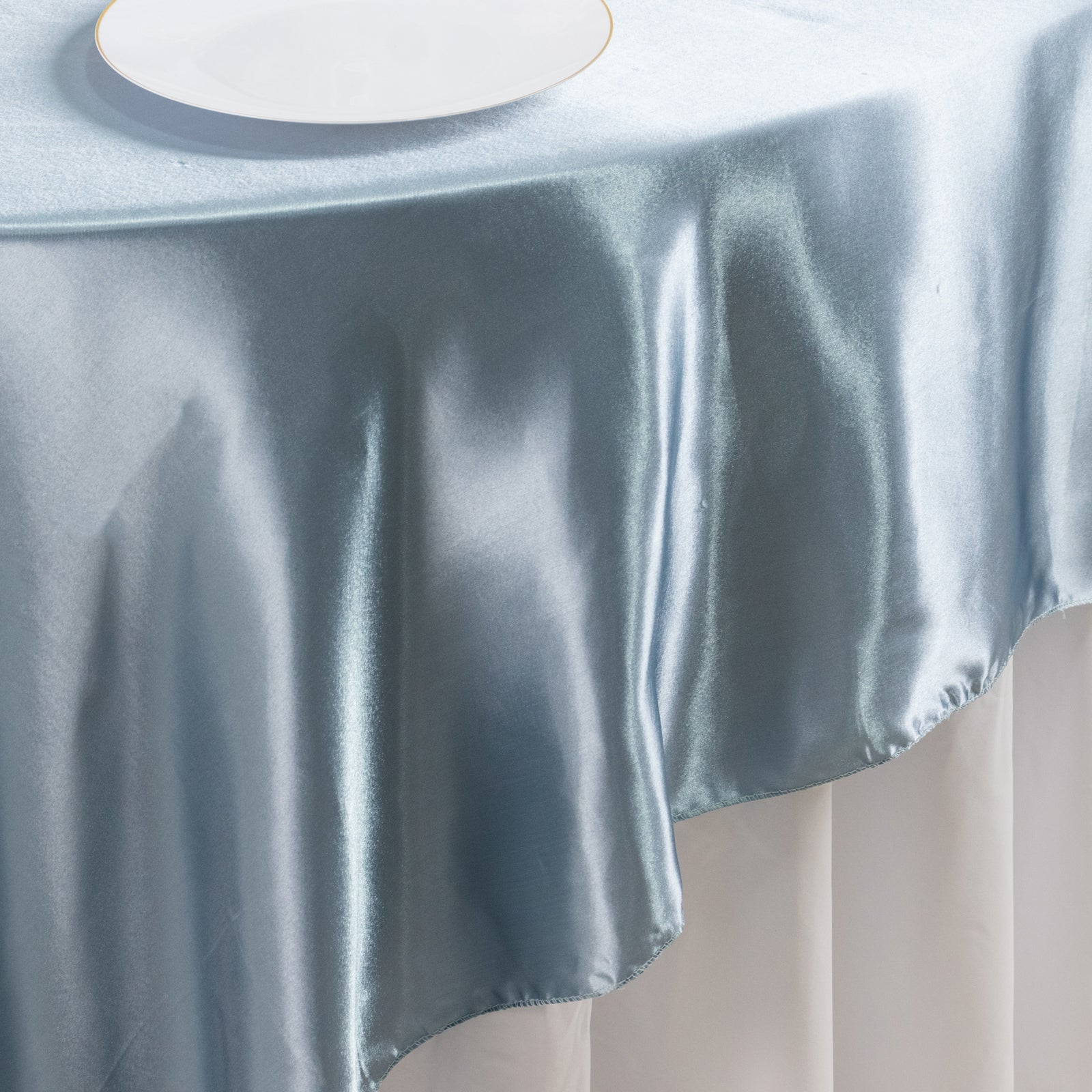 Dusty Blue Satin 90x90 Square Table Overlay with Smooth Finish