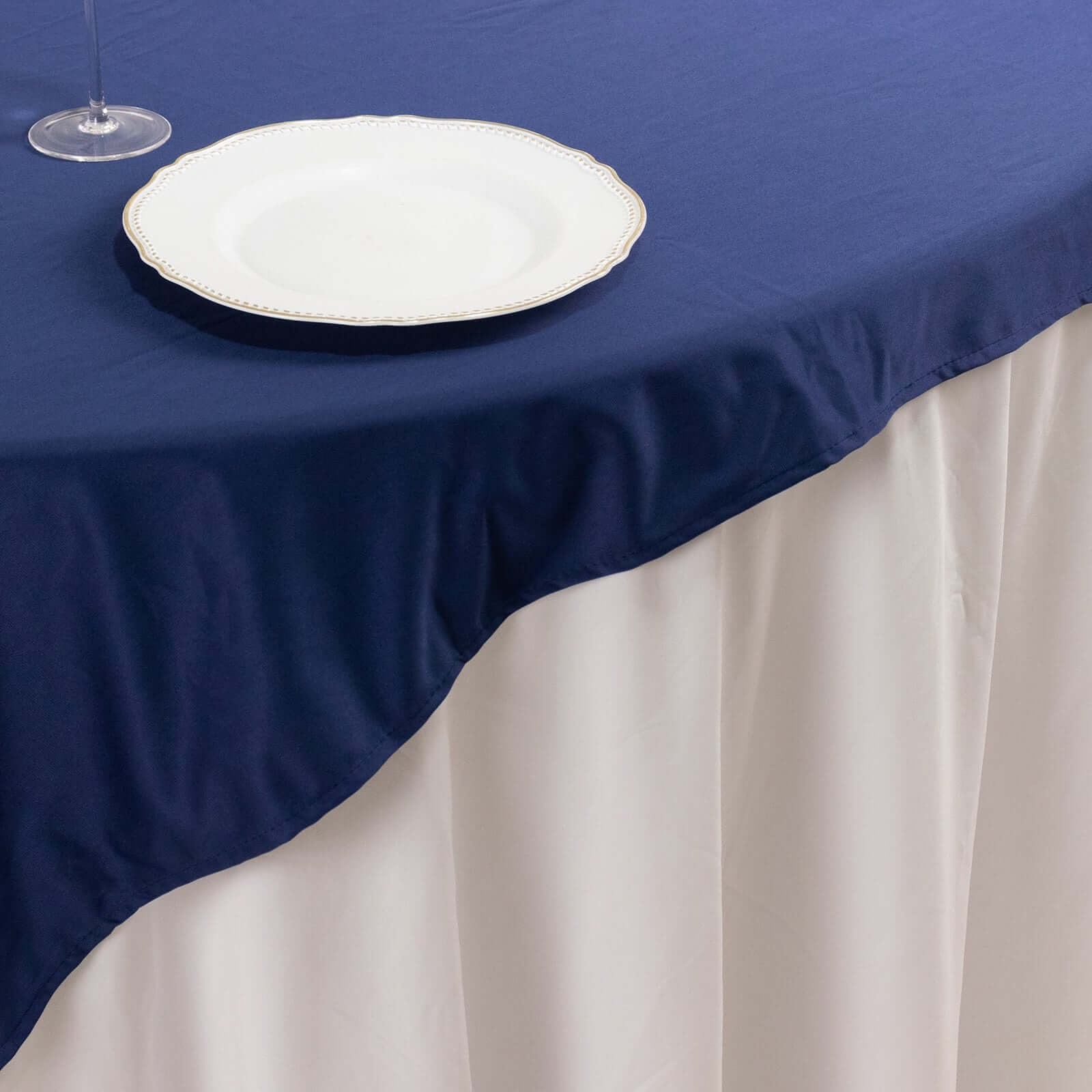 Exclusive Navy Blue Scuba Polyester 54x54 Square Table Overlay - Wrinkle & Stain Free