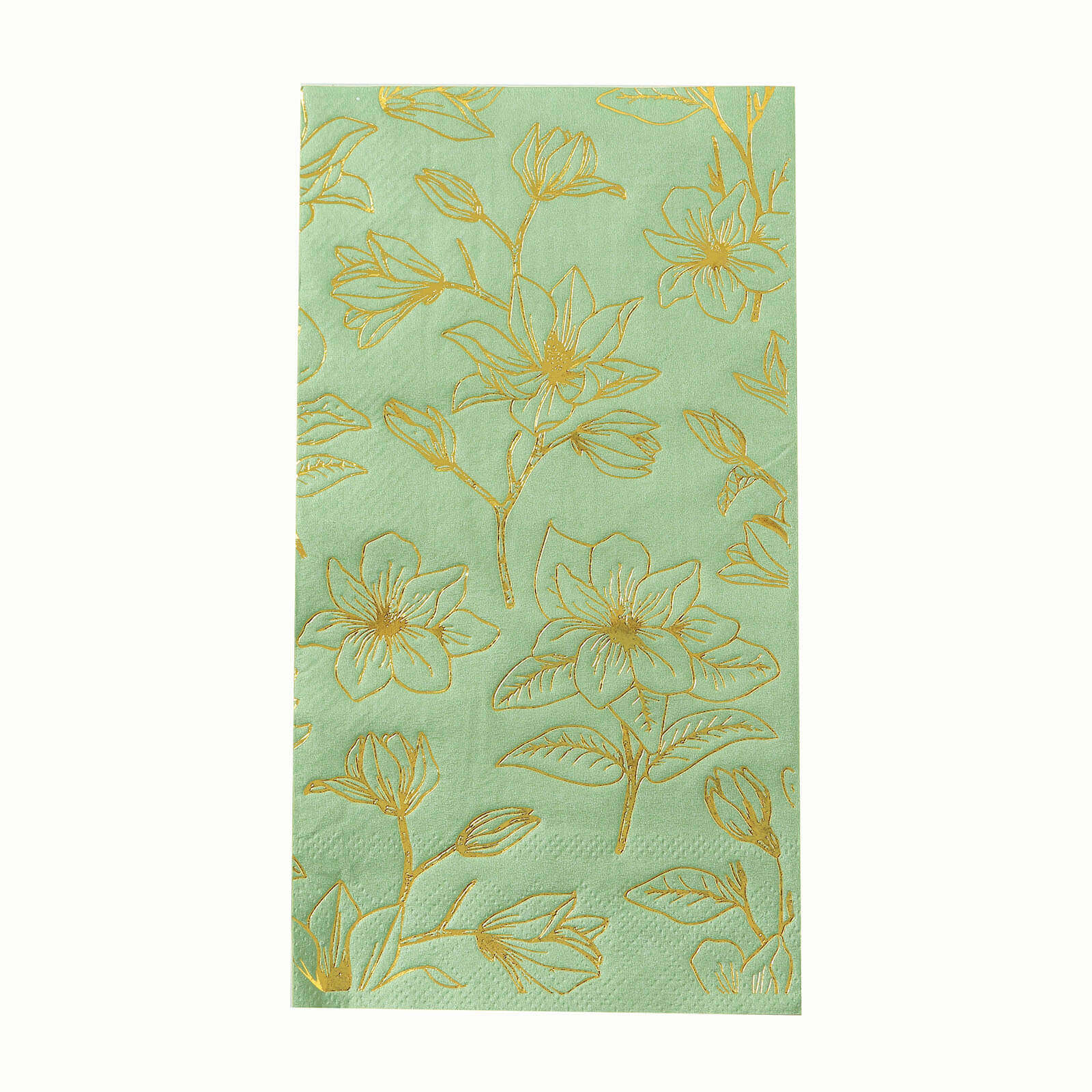 50-Pack Disposable 2-Ply Paper Dinner Napkins: Sage Green with Gold Magnolia Prints - Ideal for Parties