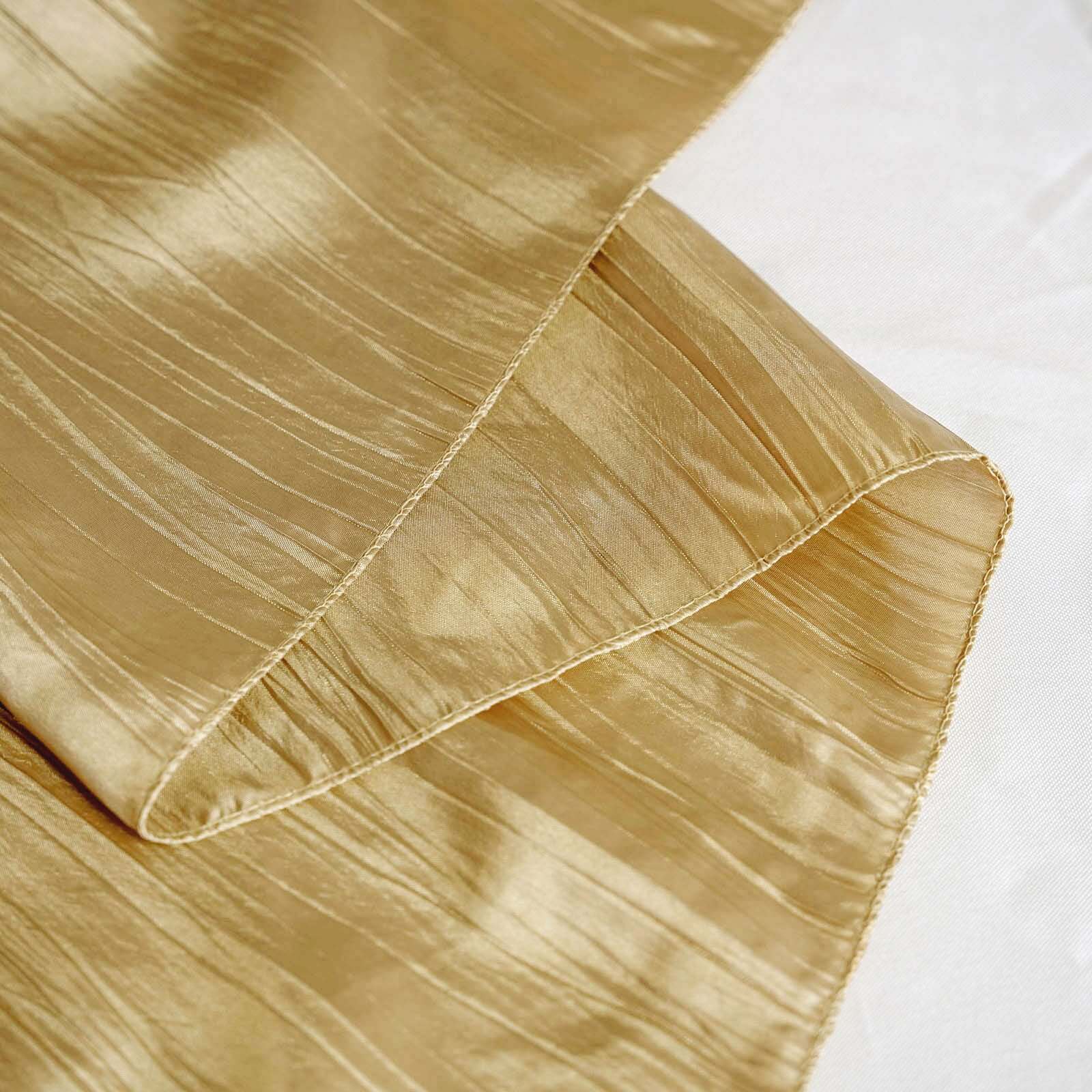Gold 90x90 Square Taffeta Table Overlay with Accordion Crinkle for Modern Celebrations