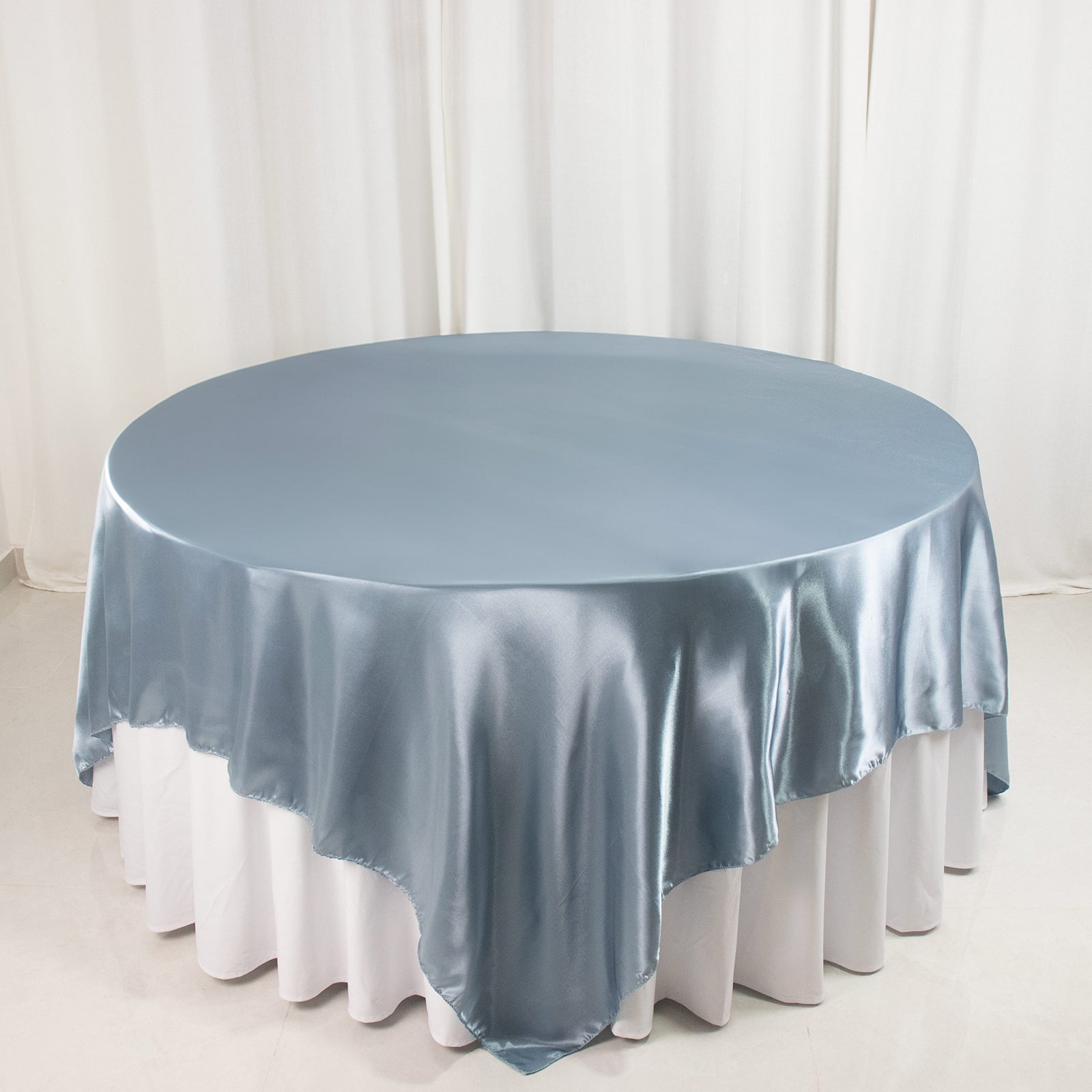 Dusty Blue Satin 90x90 Square Table Overlay with Smooth Finish