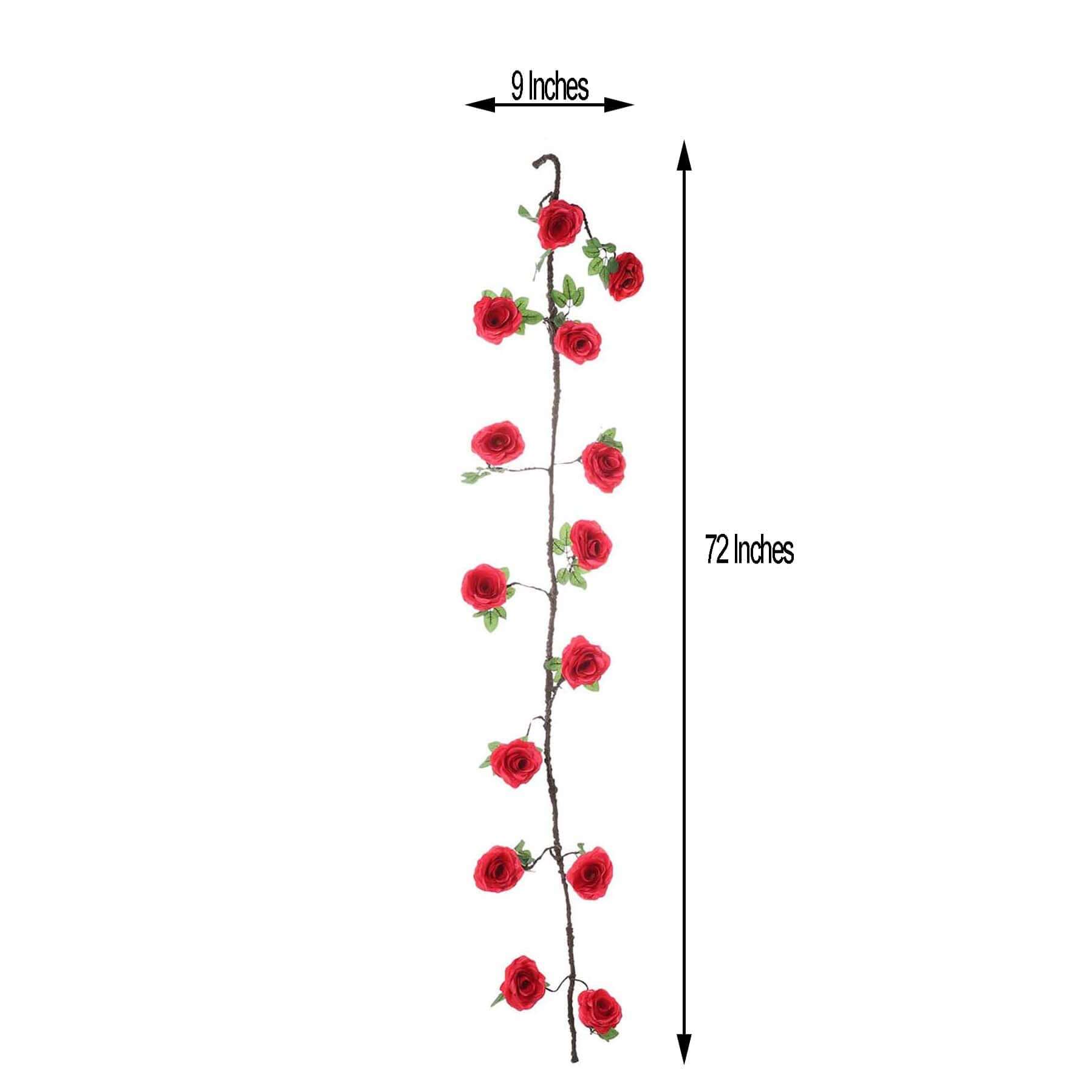 Hot Sale! 6ft Long Red Artificial Silk Rose Hanging Garland, Faux Vine for Decor
