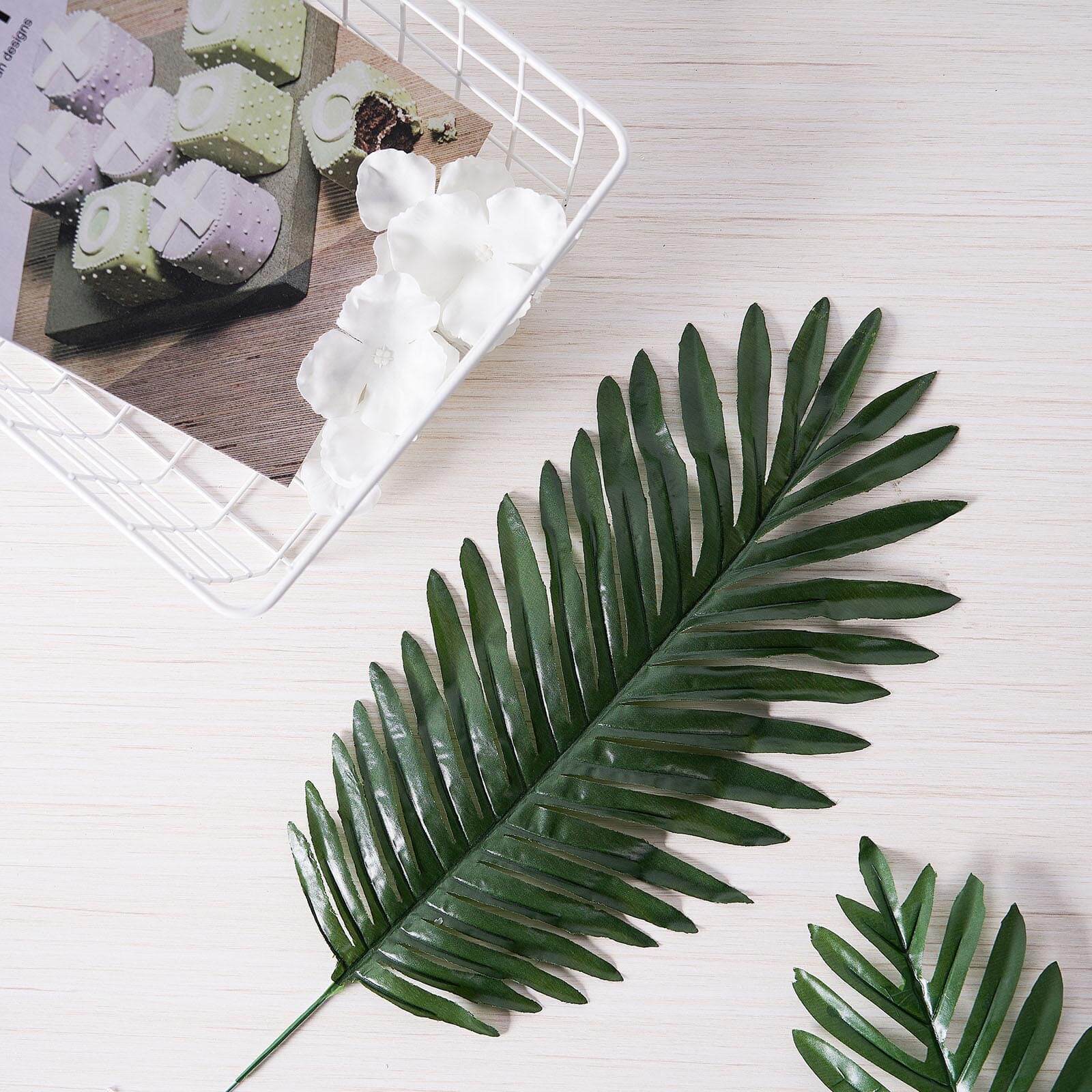 5 Stems Green Artificial Silk Tropical Palm Leaf Plants - Ideal Decor