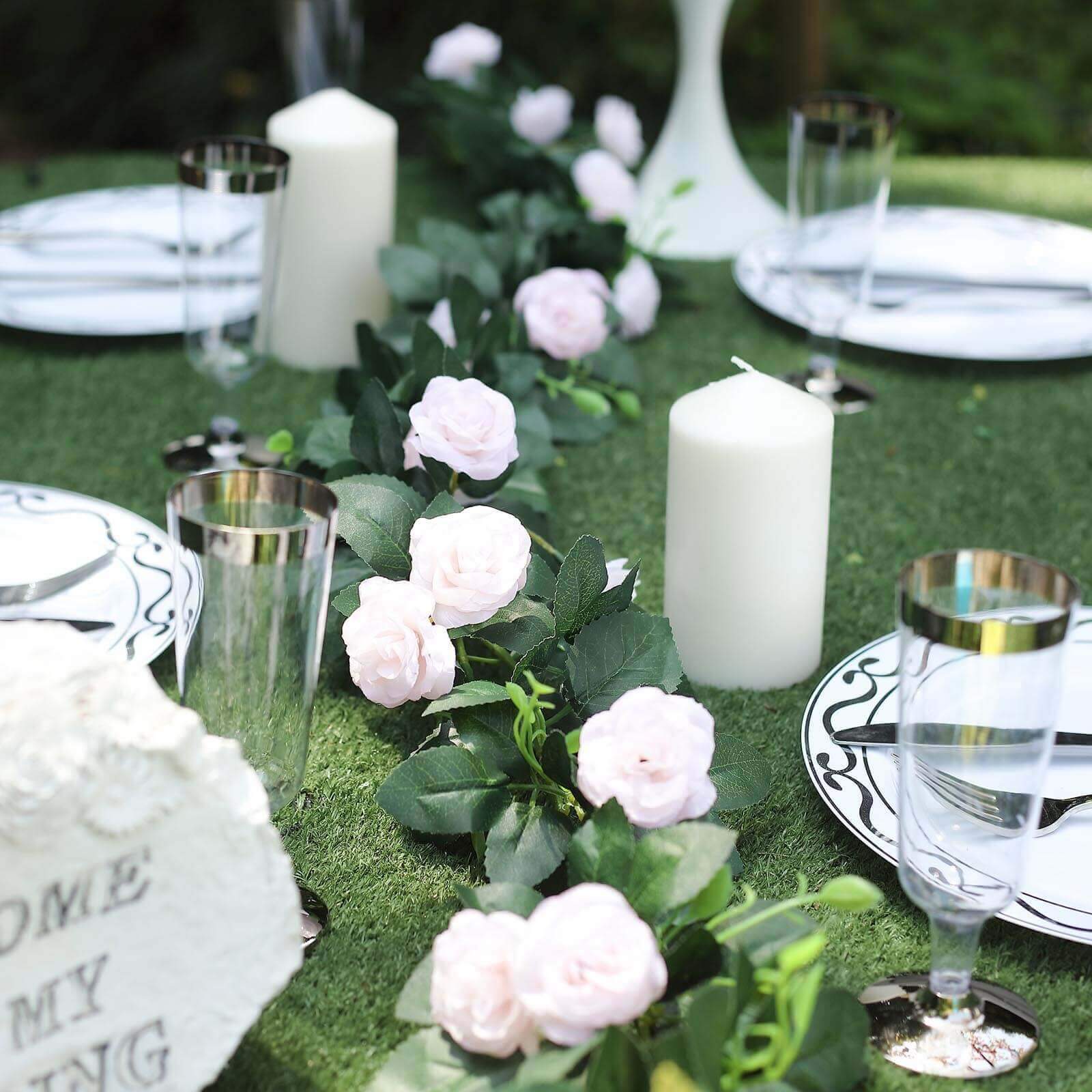 6-Foot Blush Silk Artificial Rose Flower Garland with 20 Roses