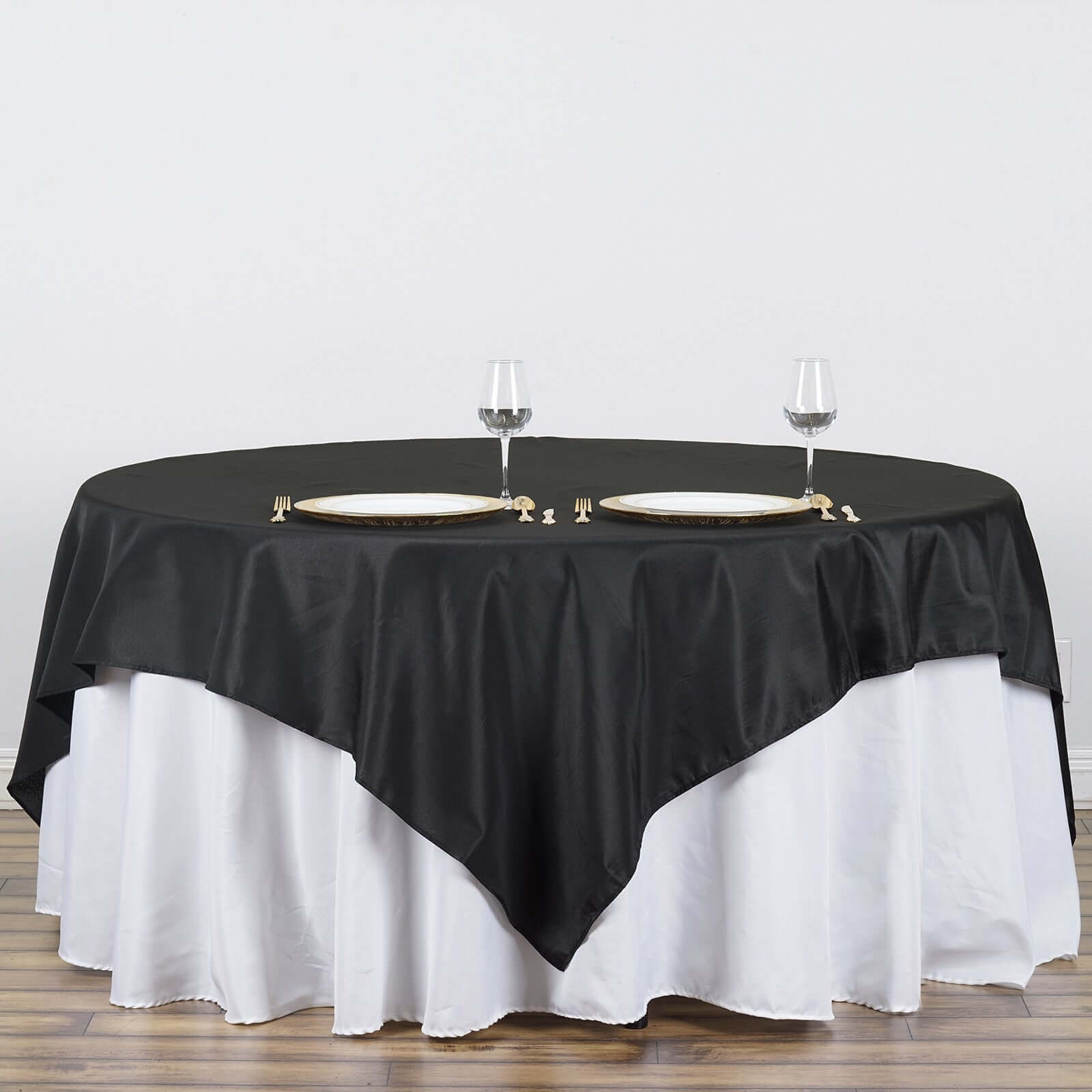 Black 90x90 Square Polyester Table Overlay - Wrinkle-Free & Long-Lasting for Events