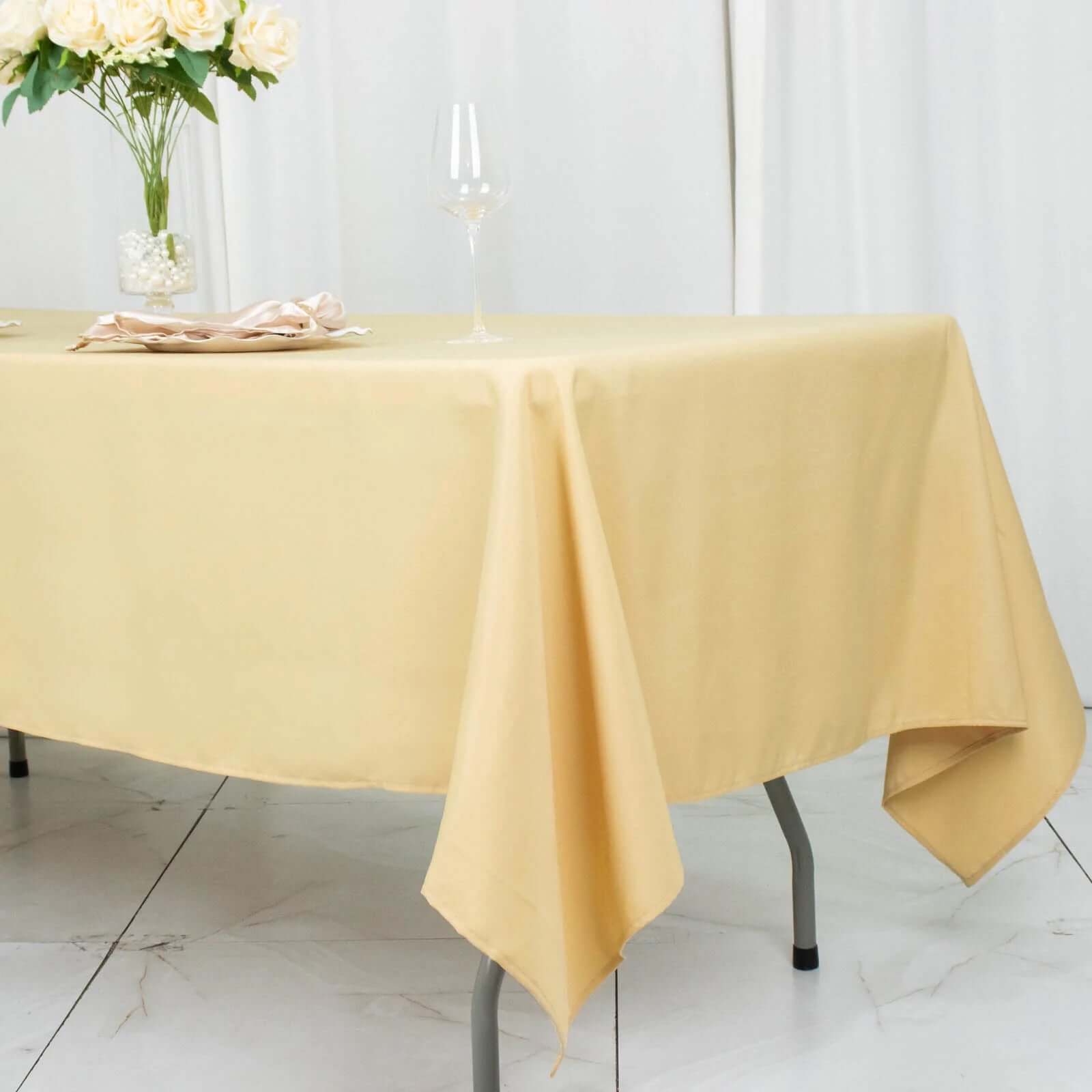 Durable 220GSM Wrinkle-Resistant Premium Polyester 60x102 Rectangle Champagne Tablecloth