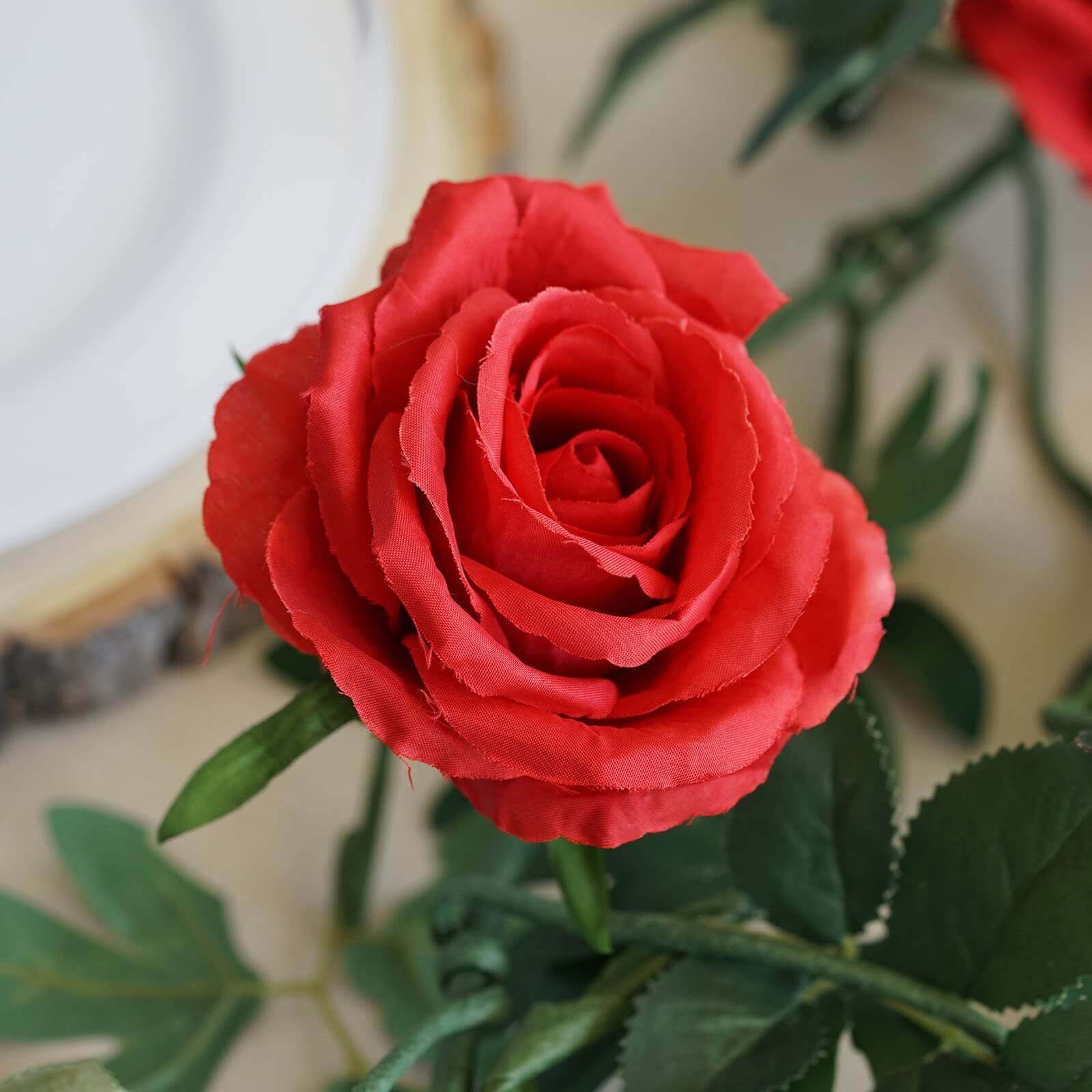 6ft Realistic Red Silk Artificial Rose and Leaf Flower Garland Vine