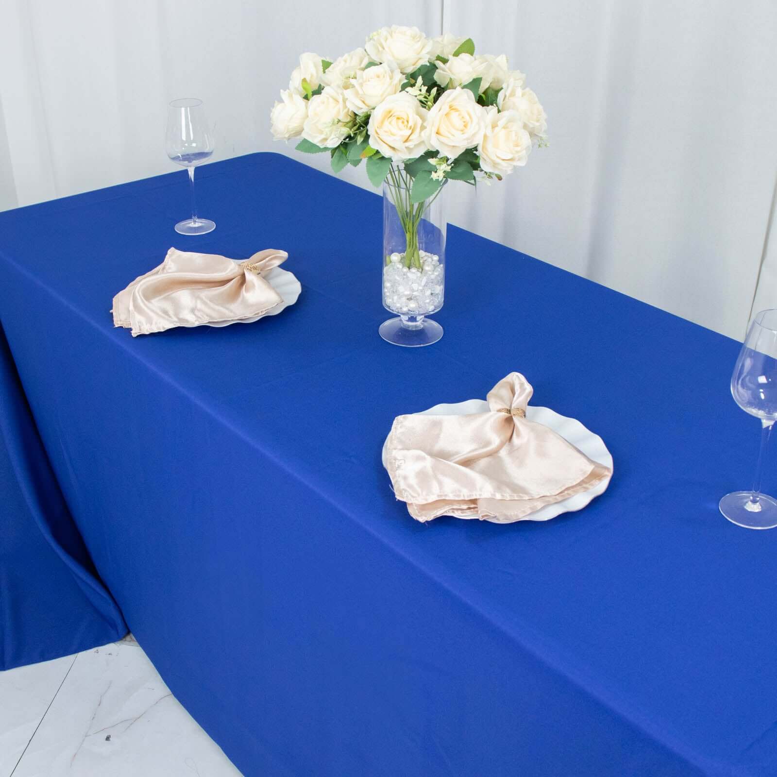 Hot Sale! Royal Blue Seamless 220GSM Stain-Resistant Premium Polyester Rectangle Tablecloth 90x132