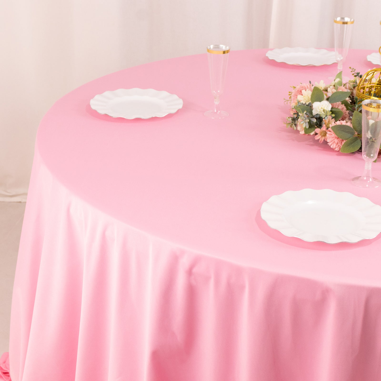 Pink 132' Round Premium Scuba Tablecloth - Wrinkle & Stain Free Seamless Cover