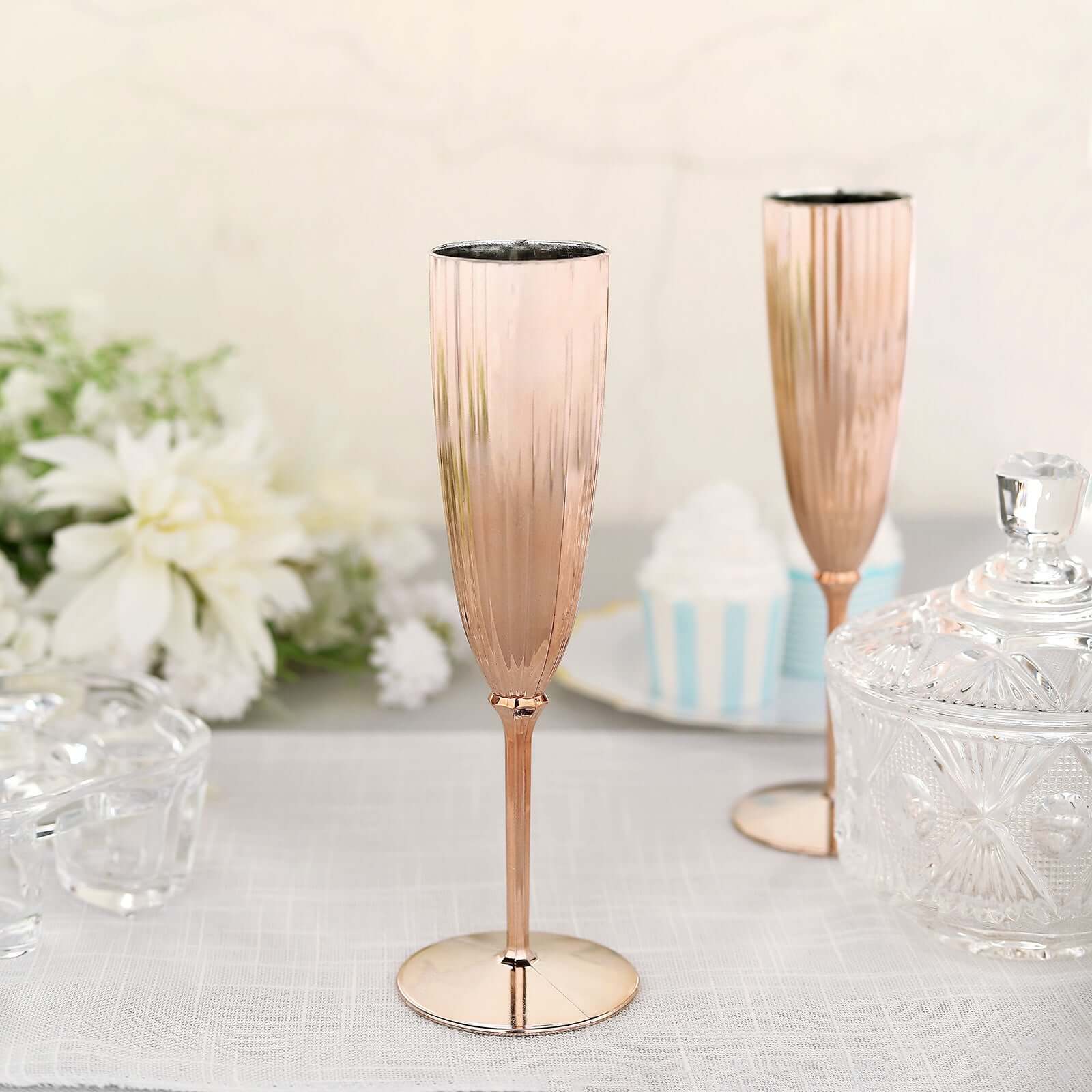 Hot Deal! 6-Pack Disposable Plastic Champagne Flutes in Metallic Rose Gold, 5oz for Toast & Cocktail Parties