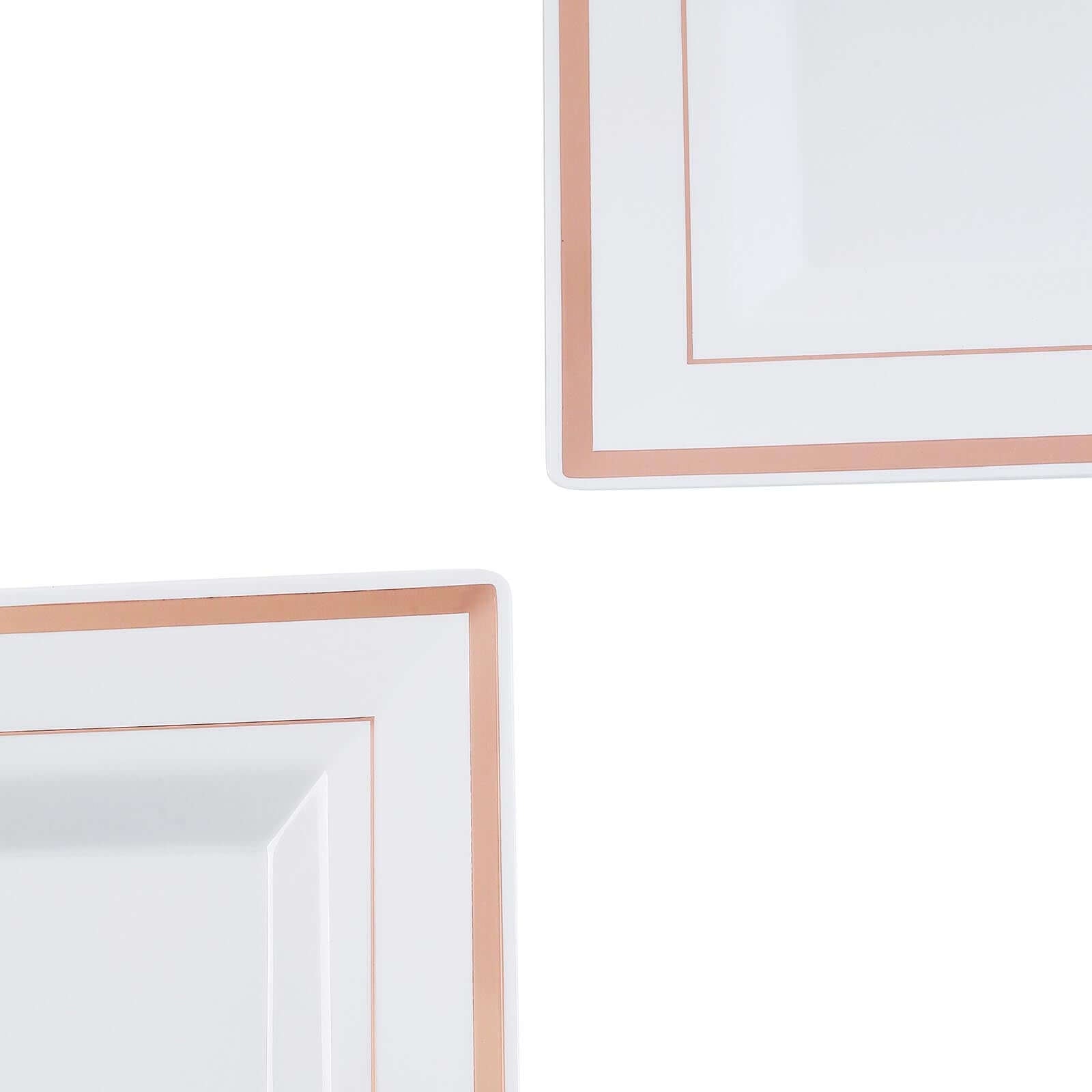 Hot Deal! 10-Pack White Square Plastic Dinner Plates with Rose Gold Trim for Events