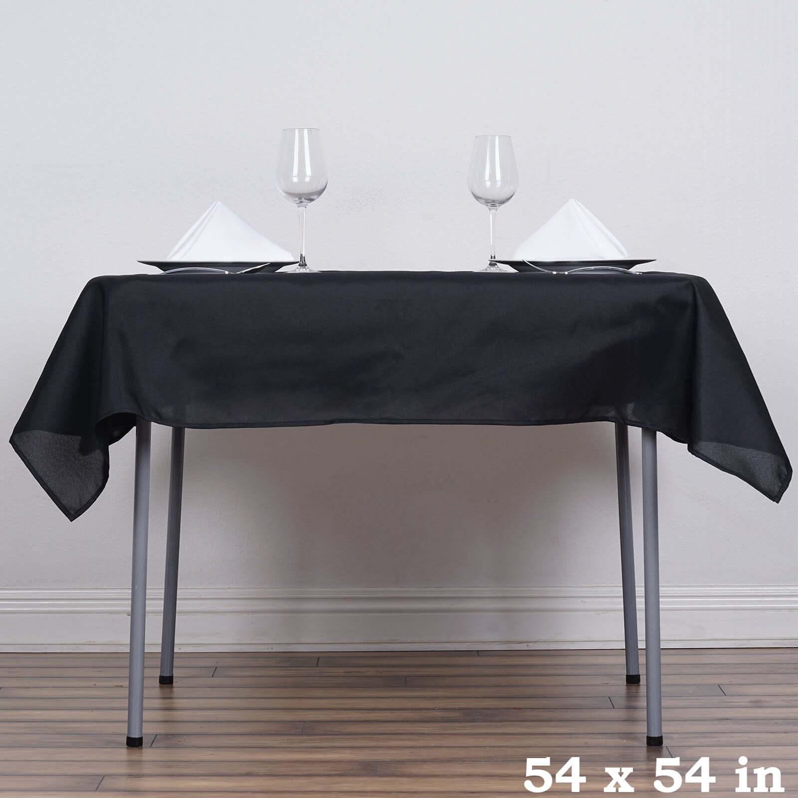 Black 54x54 Polyester Square Table Overlay - Durable & Wrinkle-Resistant for Events