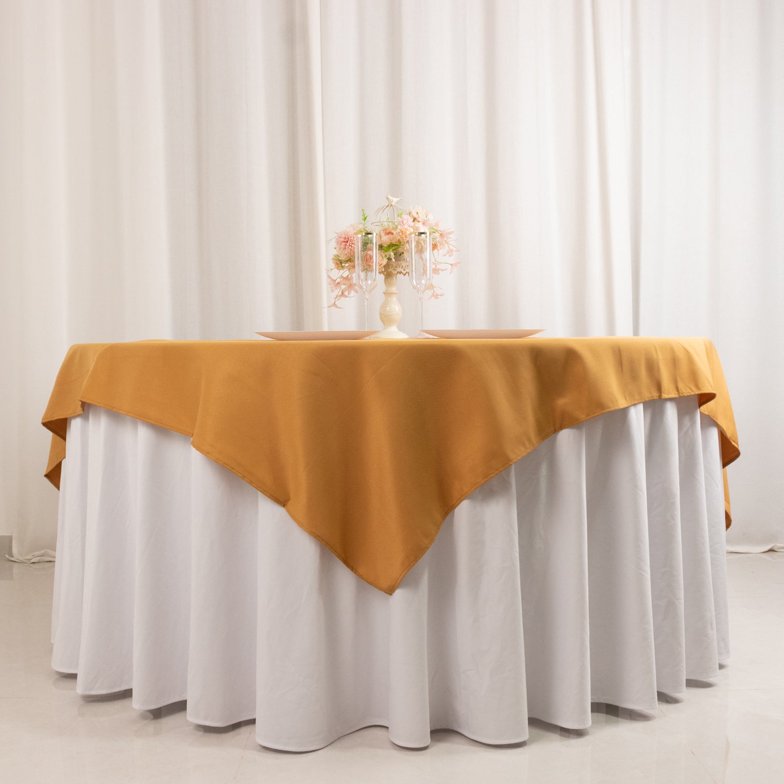 Gold 70x70 Premium Polyester Wrinkle-Resistant Table Overlay - Ideal for Stylish Events