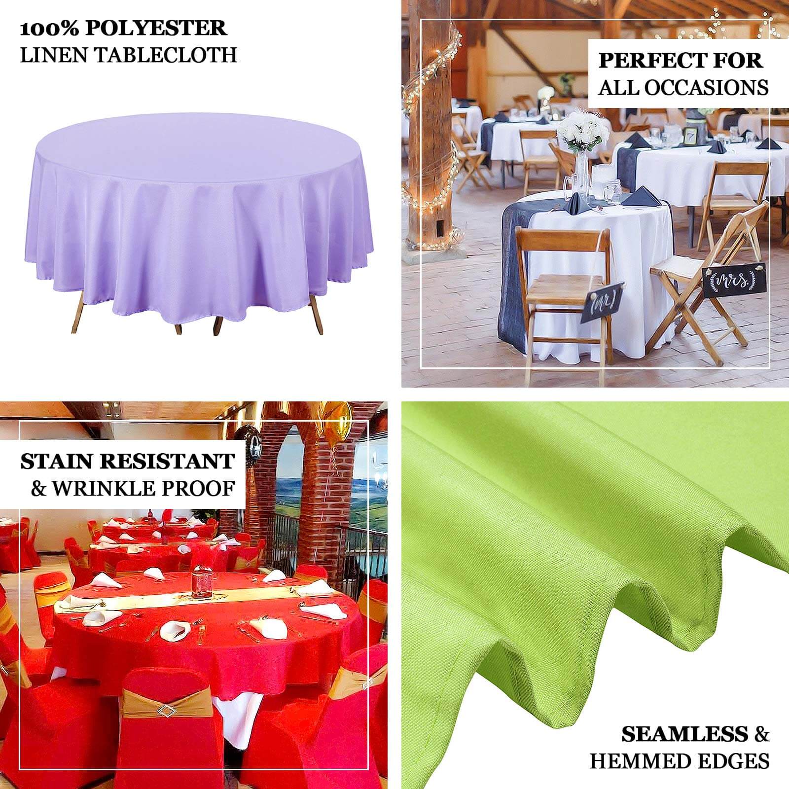 Hot! 90' Round Terracotta Polyester Tablecloth - Stain & Wrinkle Free