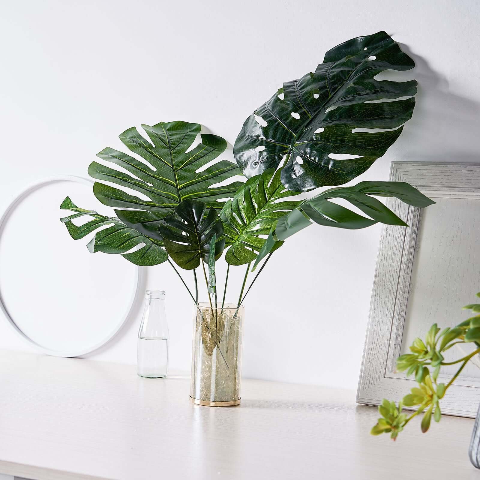 6-Piece Assorted Green High-Quality Silk Artificial Monstera Leaf Stems