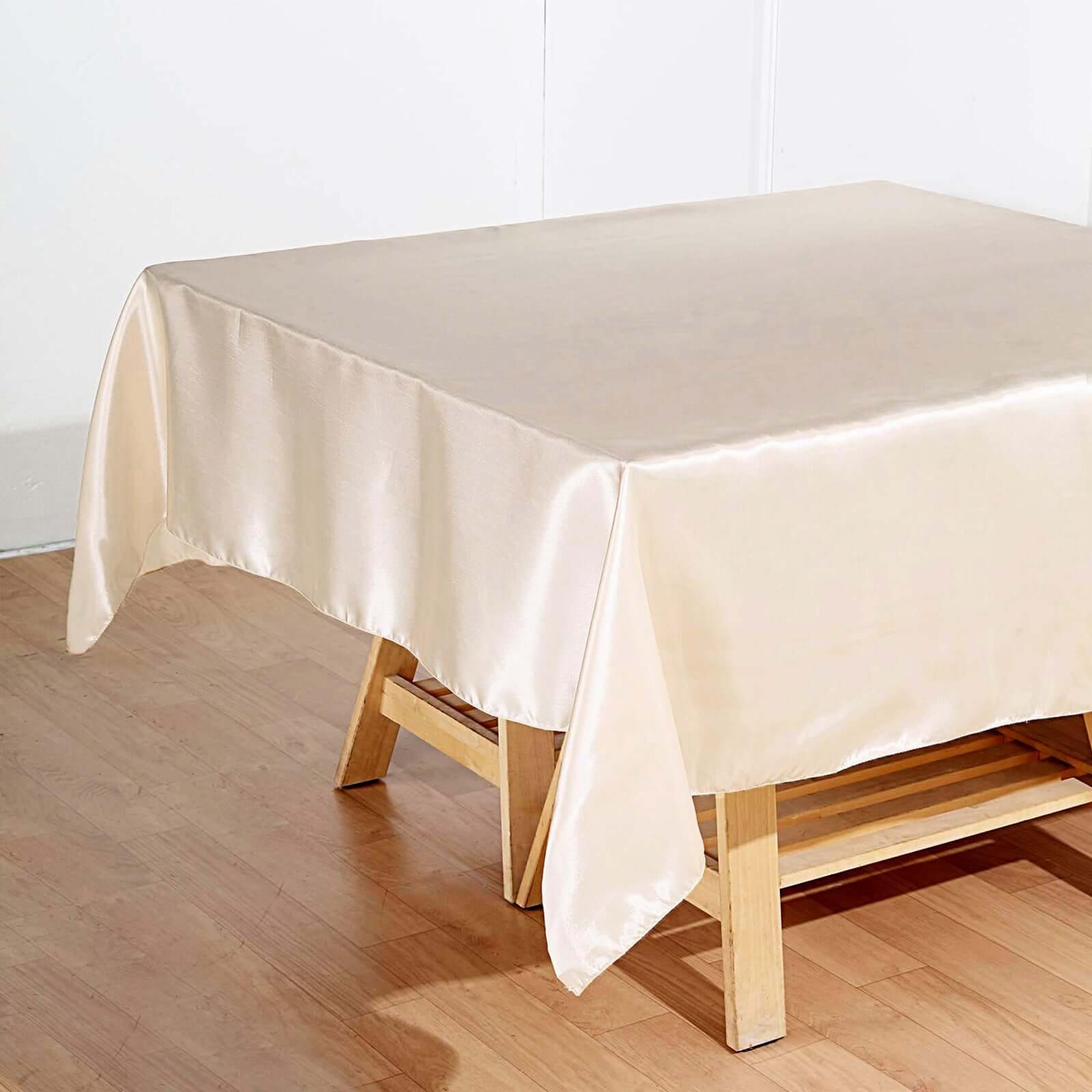 Beige Satin Square Table Overlay - 72x72, Smooth Finish for Weddings and Parties