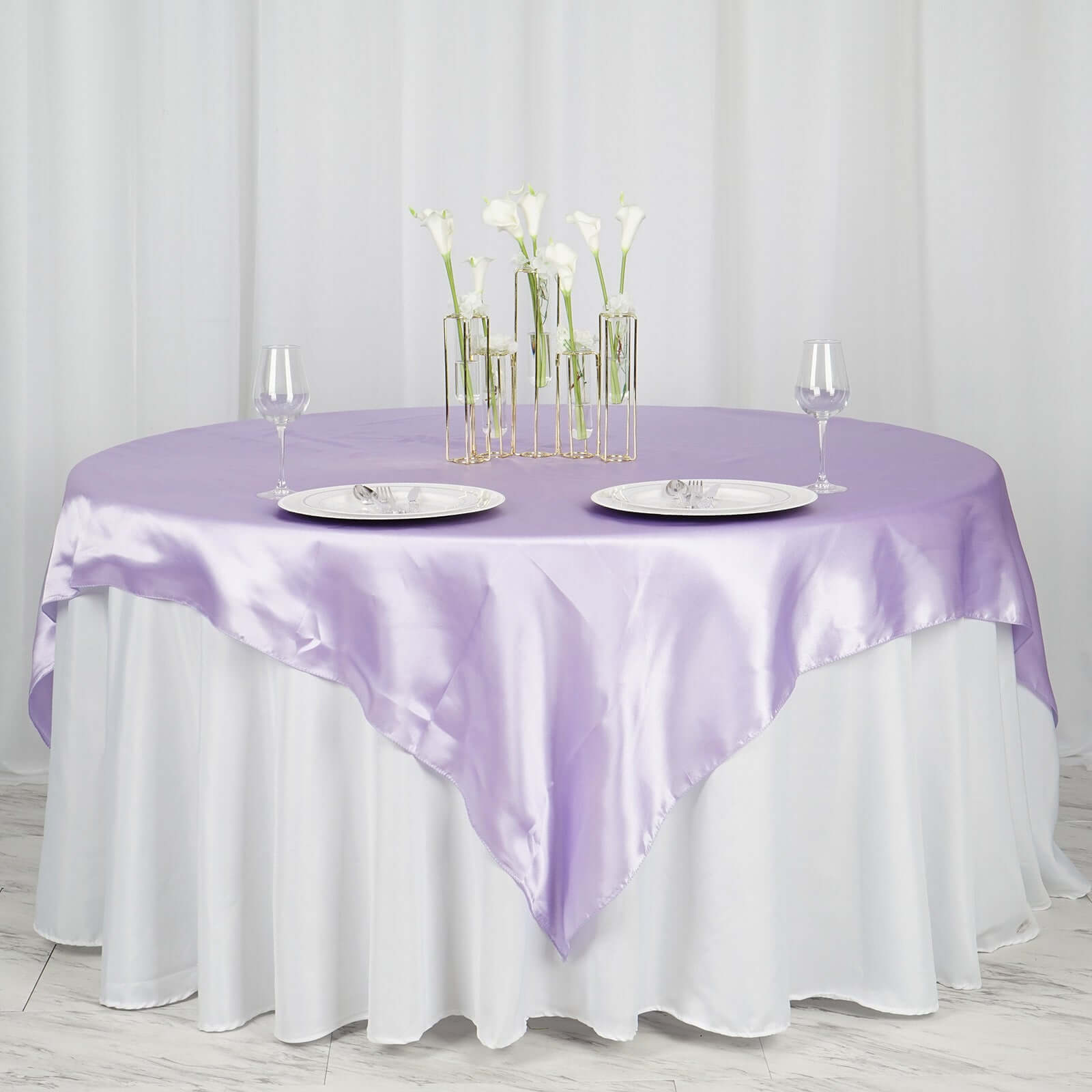 Special Offer! 72x72 Square Satin Table Overlay in Lavender Lilac for Events