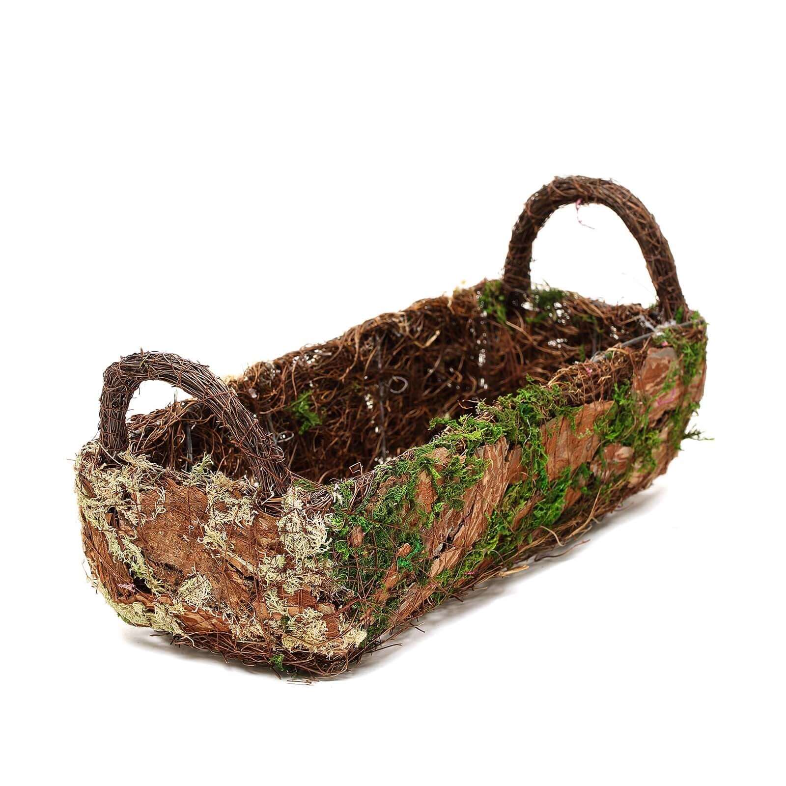 Special Offer! Set of 2 Rustic Moss Log-Shaped Planter Boxes with Handles for Flower Arrangements