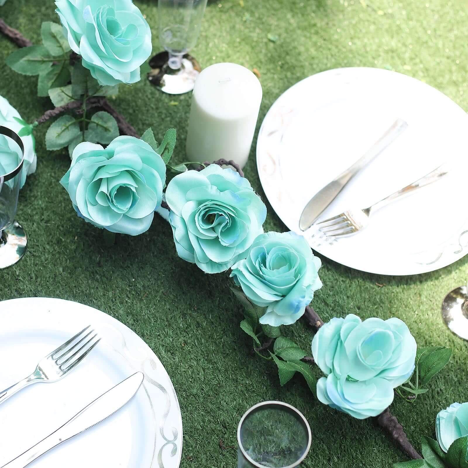 6ft Lifelike Aqua Turquoise Artificial Silk Rose Hanging Garland with 14 Flowers
