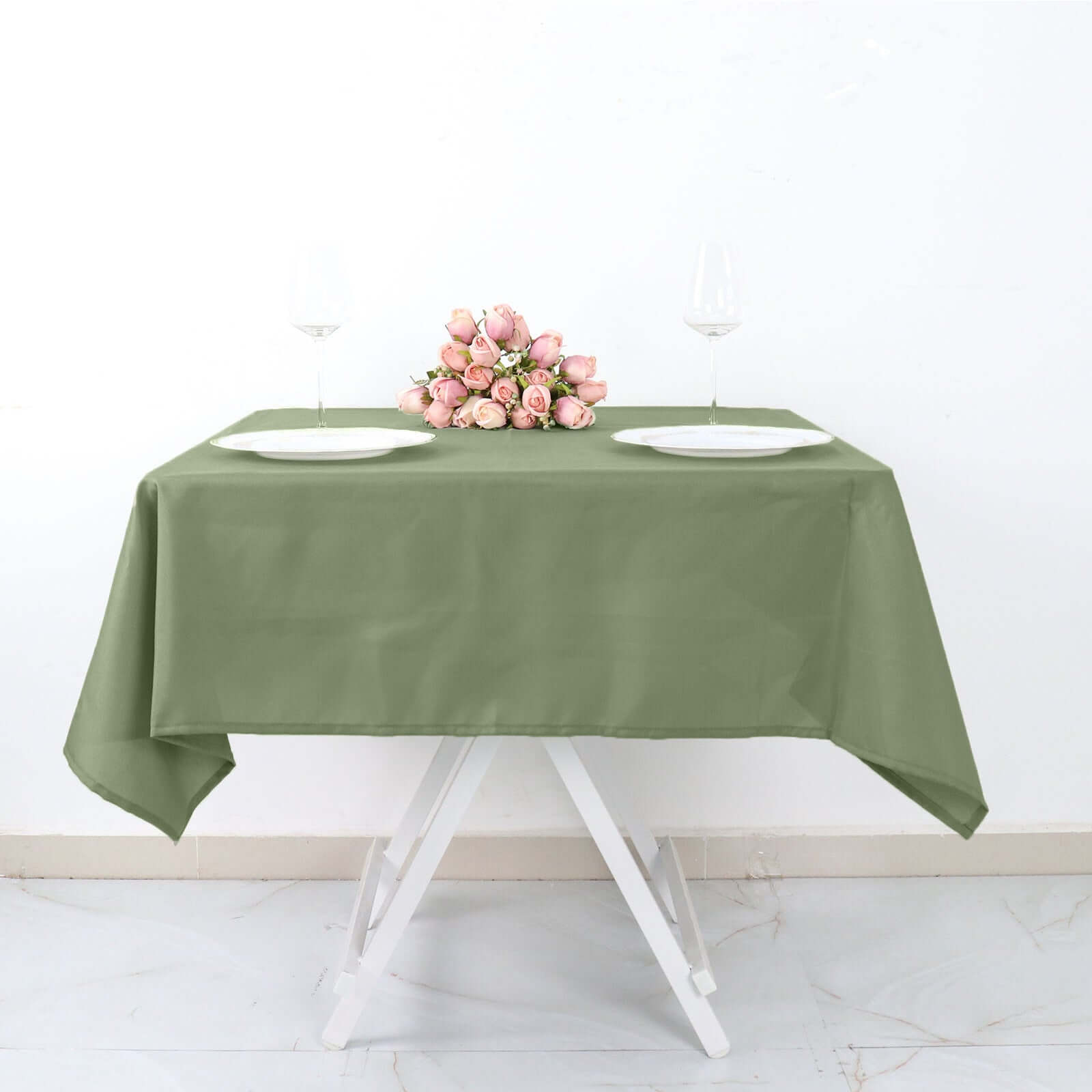 Wrinkle-Resistant & Durable 54x54 Polyester Square Tablecloth in Dusty Sage Green