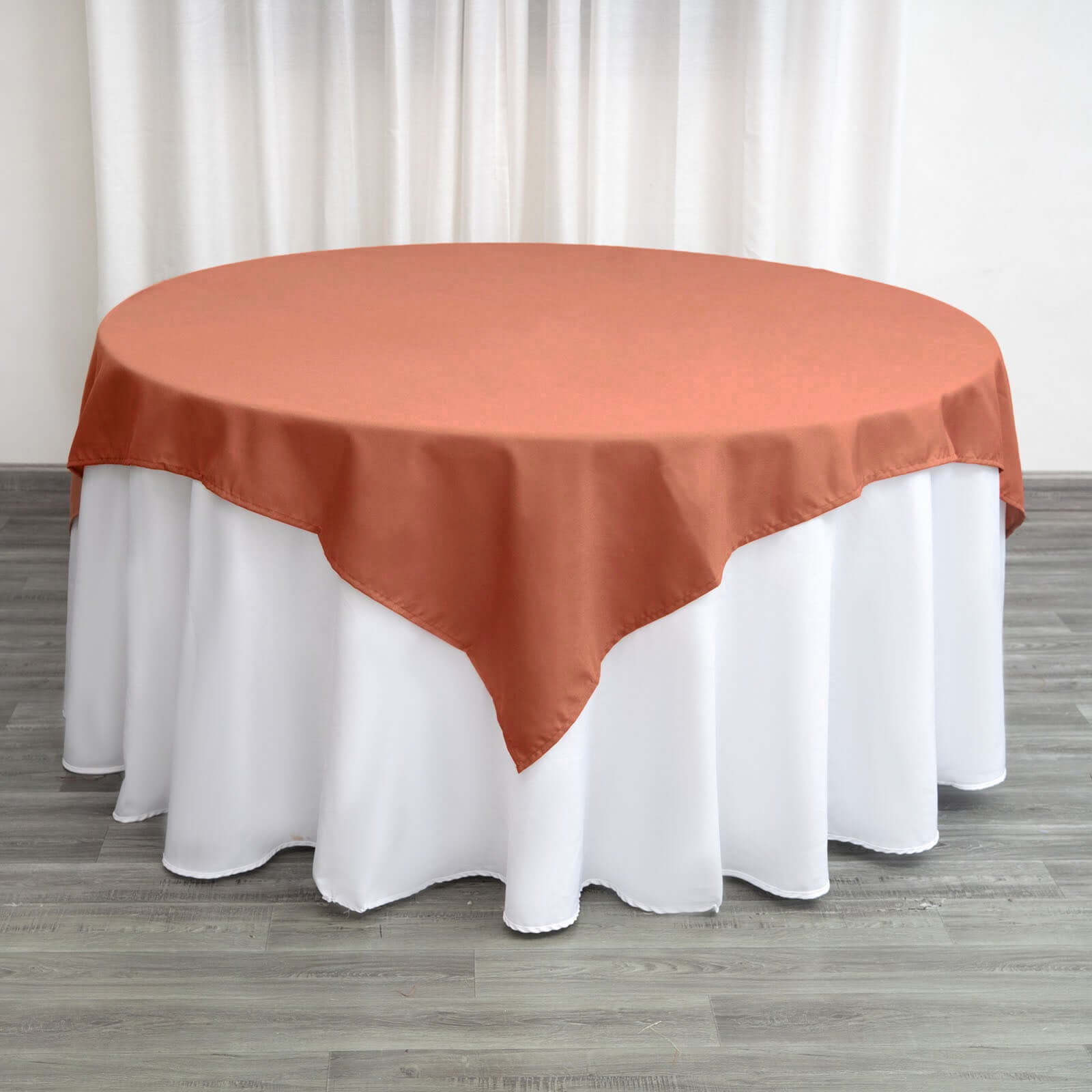 Wrinkle-Resistant & Durable 70x70 Polyester Square Table Overlay in Terracotta (Rust)