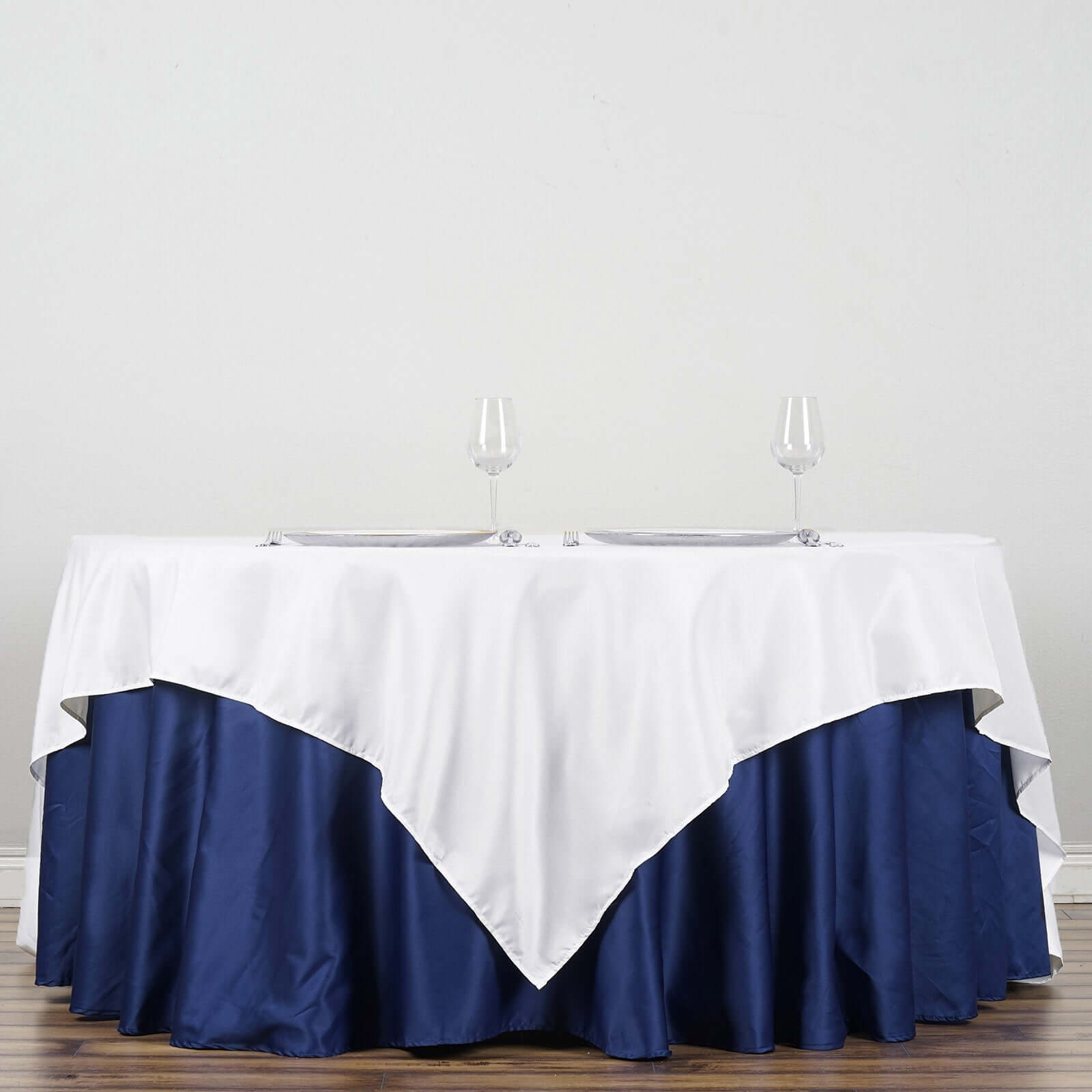 White Polyester 90x90 Square Table Overlay - Durable & Wrinkle-Free for Events
