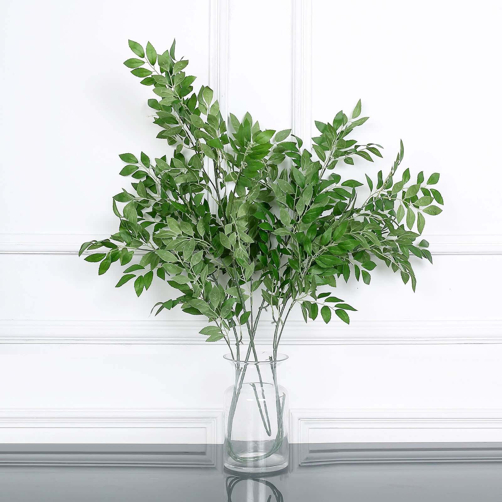 Two 42-Inch Tall Light Green Artificial Silk Beech Leaf Branches for Vase Filling