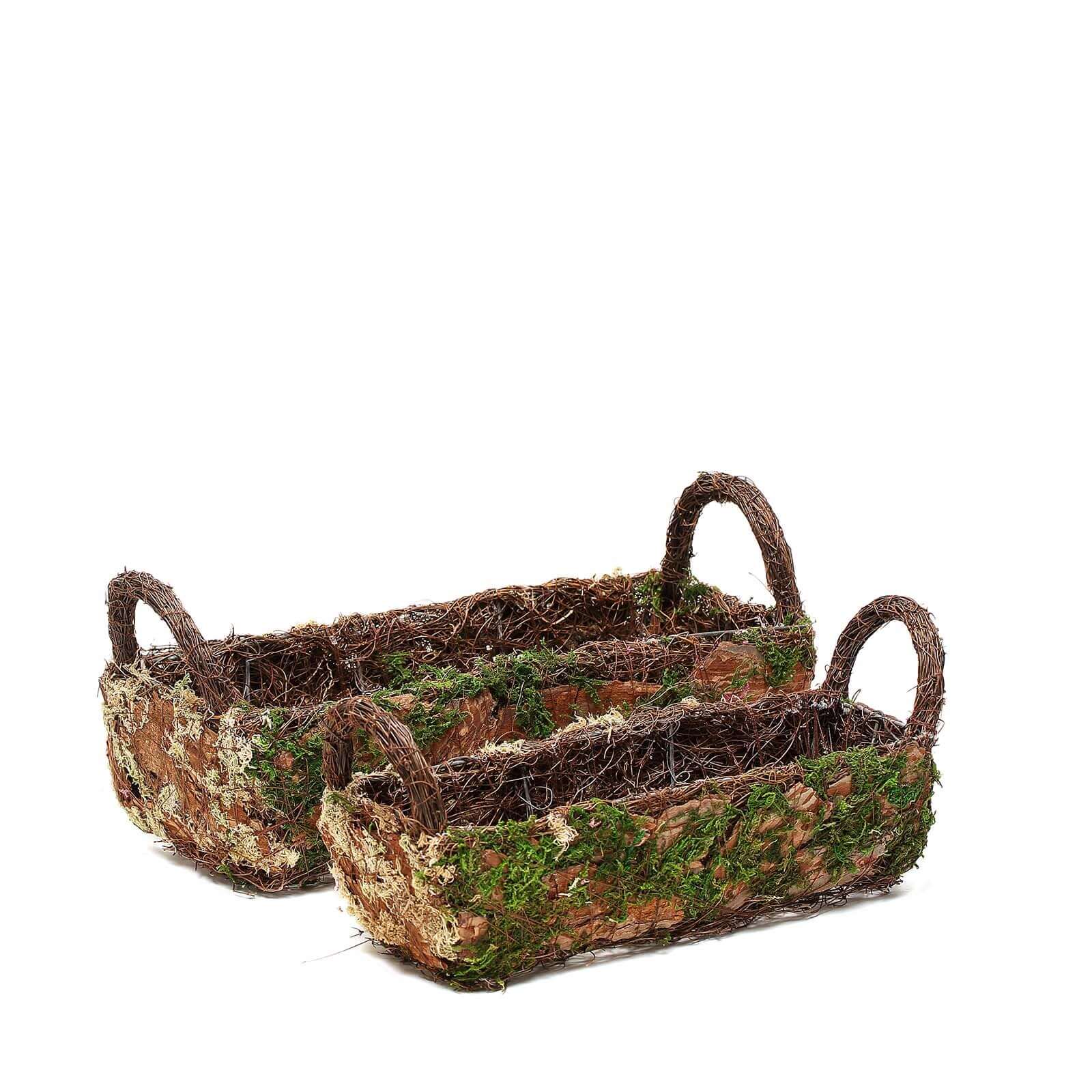 Special Offer! Set of 2 Rustic Moss Log-Shaped Planter Boxes with Handles for Flower Arrangements