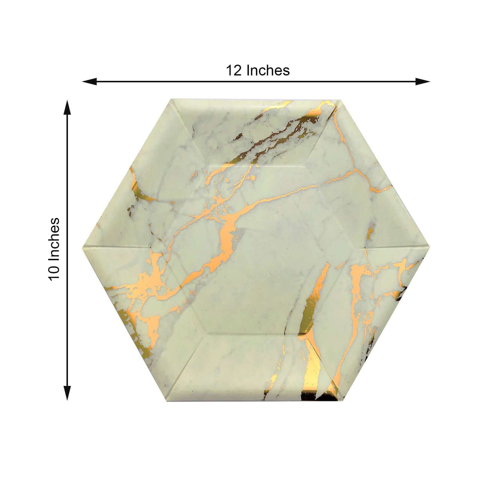 25-Pack Ivory Marble Disposable Dinner Paper Plates, 12-Inch Hexagon with Gold Foil Design - Great Value!