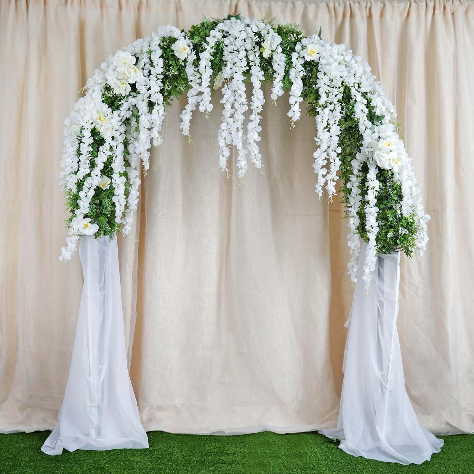 42-Foot White Silk Wisteria Flower Garland: 5 Full Strands in One Bush - Perfect for Decor!