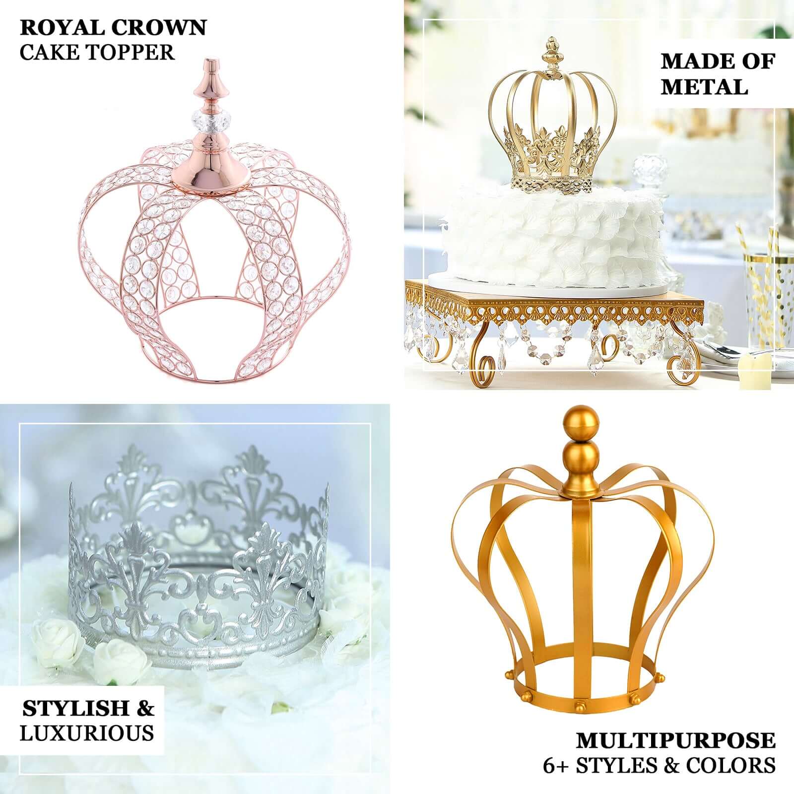 Metallic Gold Crystal-Bead Royal Crown Cake Topper - Ideal for Royal Baby Showers, Sweet 16 Cakes & Events