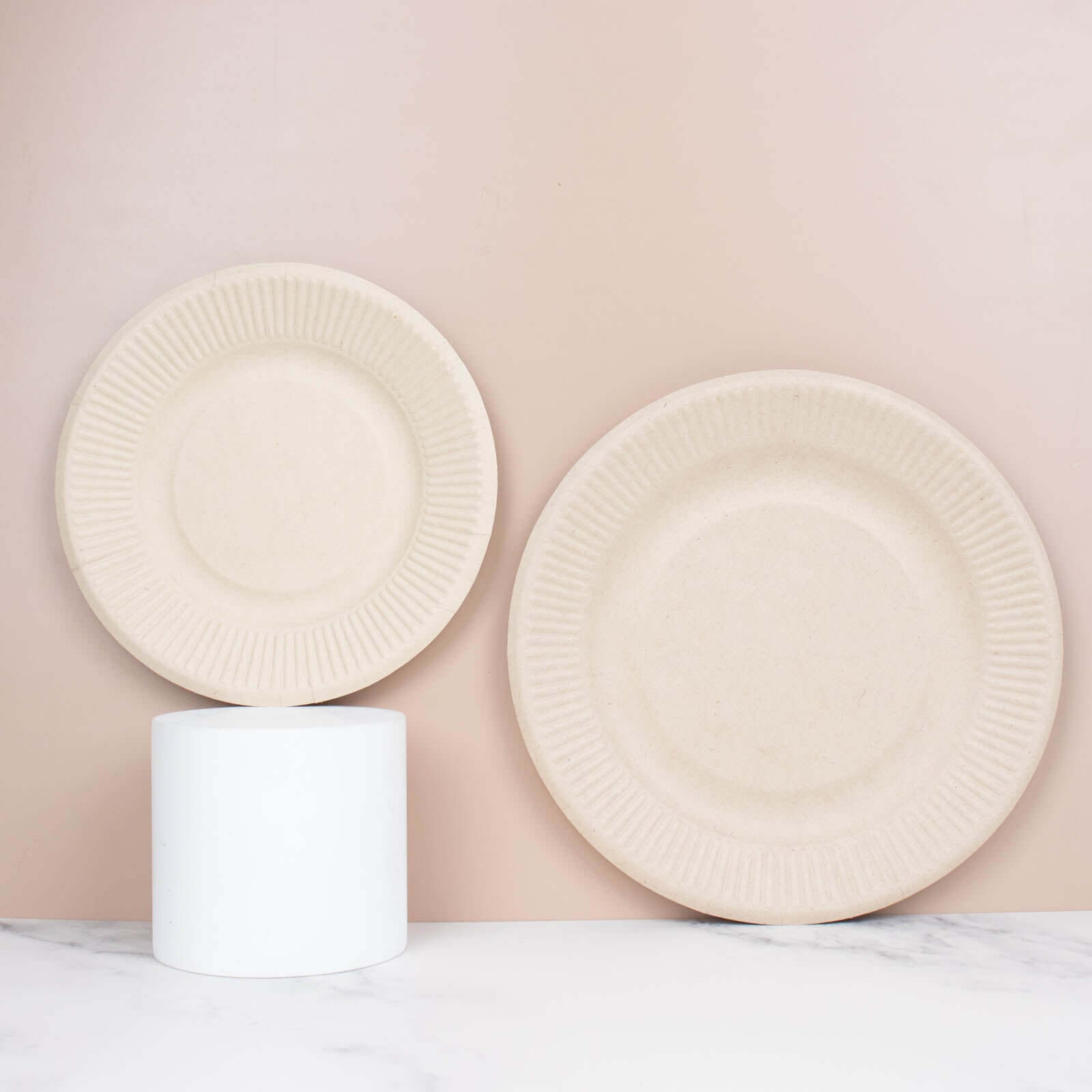 50-Pack Natural Ribbed Rim Round Dinner Plates Made of Bagasse - Eco-Friendly Sugarcane Party Plates