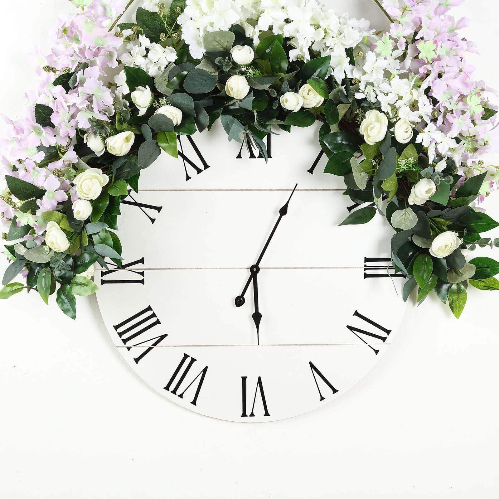 40-Foot Artificial Silk Cream Ranunculus and Eucalyptus Willow Leaf Garland - Ideal Decor