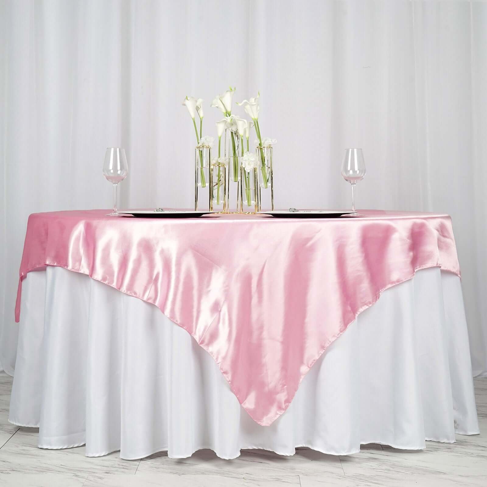 Pink 72x72 Satin Square Table Overlay - Smooth Finish Table Cover for Events
