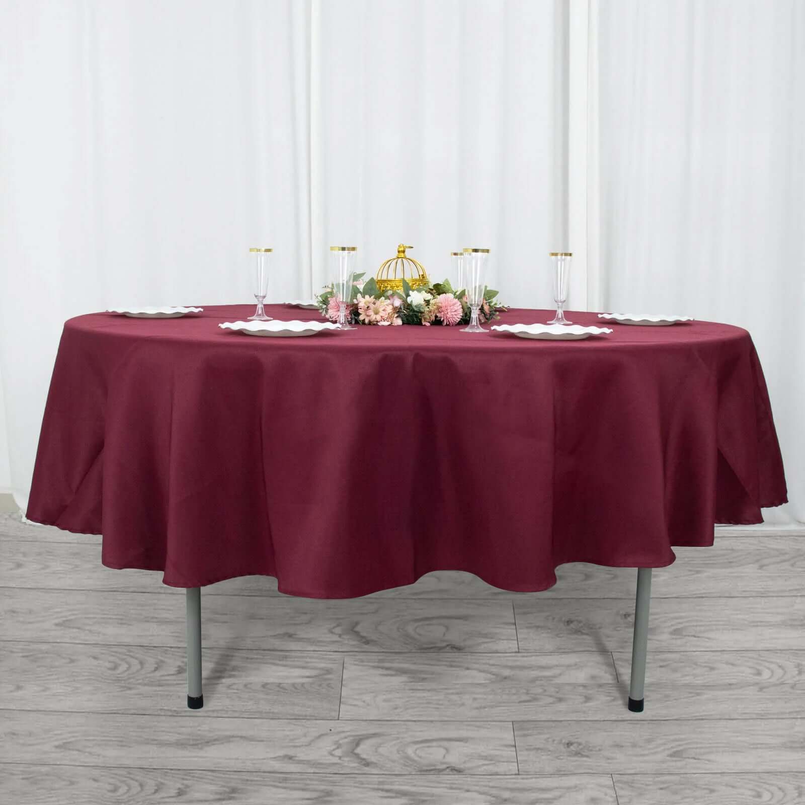 Hot Sale! 90-Inch Burgundy Premium Polyester Round Tablecloth - Stain & Wrinkle Resistant