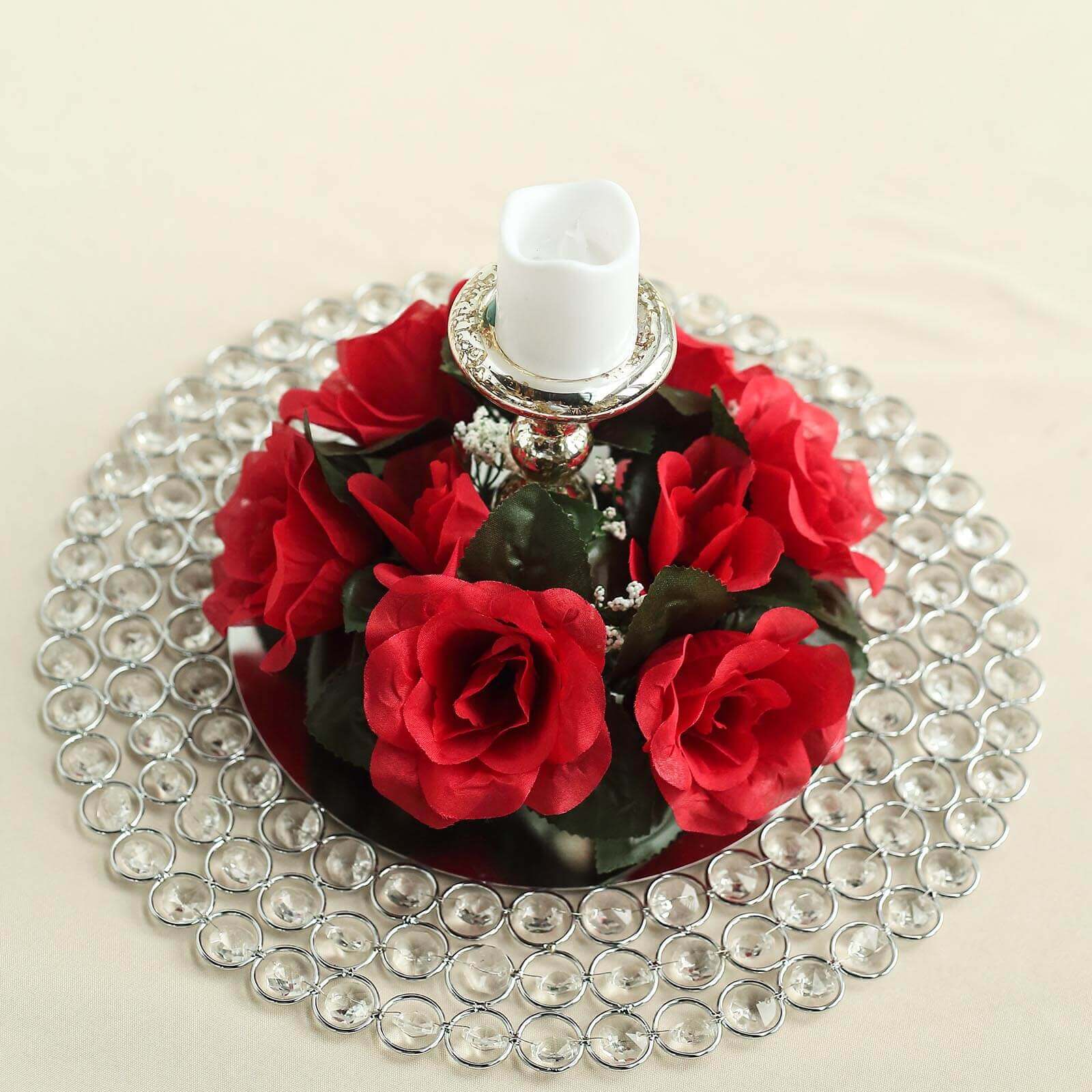 Hot Deal! 4-Pack Artificial Silk Floral Candle Rings with 3 Red Roses