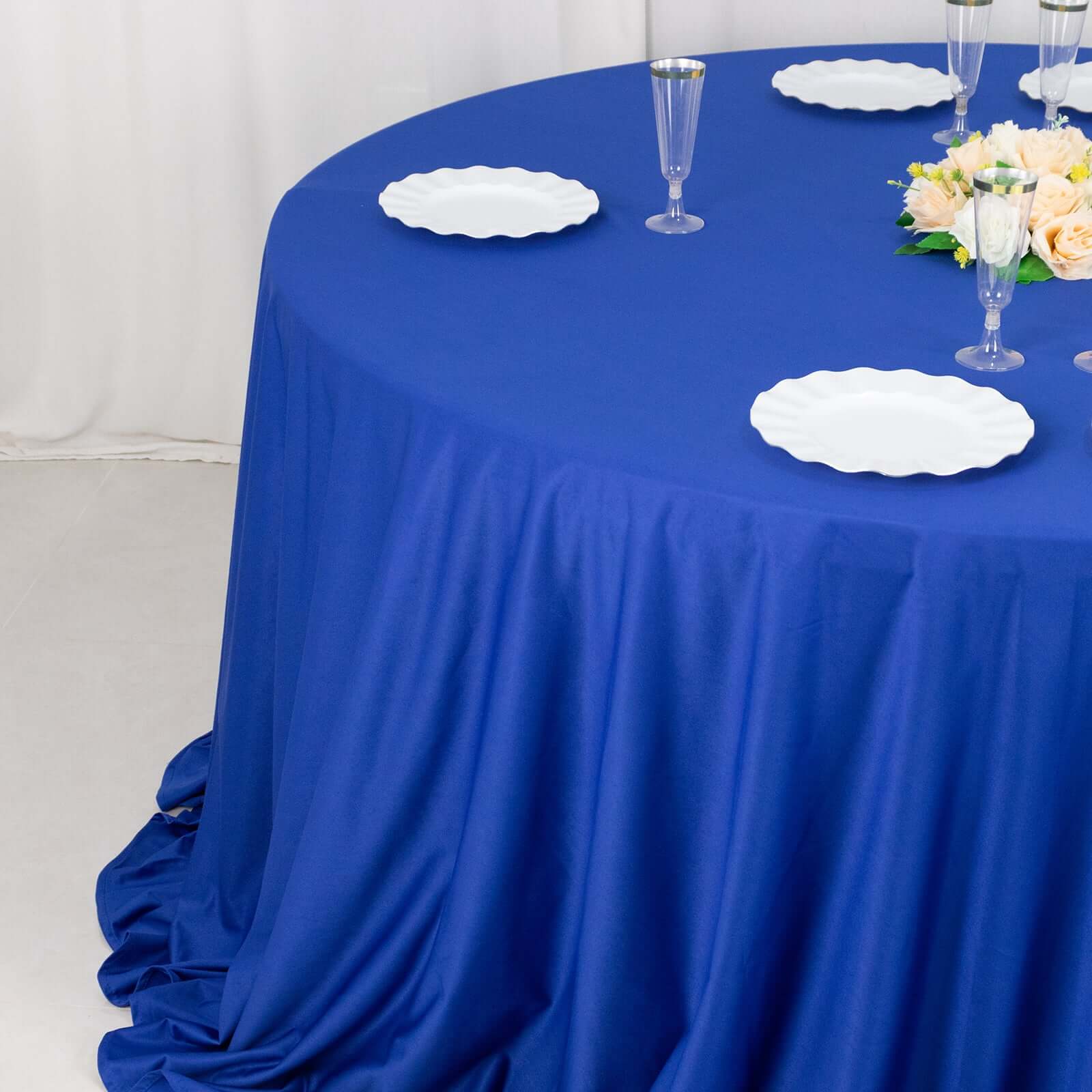 Exclusive Royal Blue 132' Scuba Round Tablecloth - Wrinkle & Stain Free