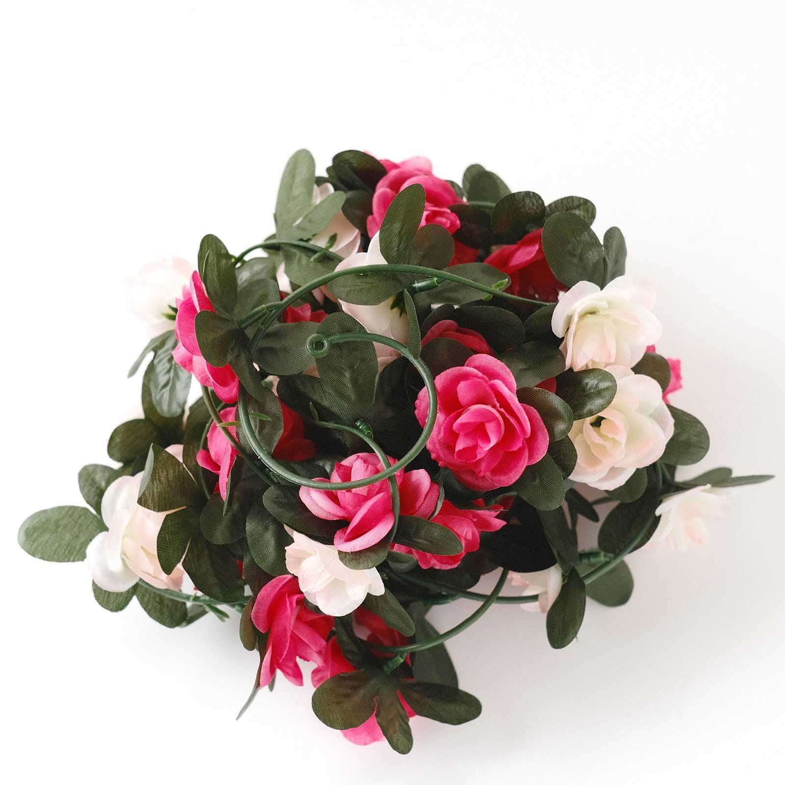 Hot Deal! 2-Pack 8ft Blush Fuchsia Artificial Silk Mini Rose Garland with 45 Flower Heads