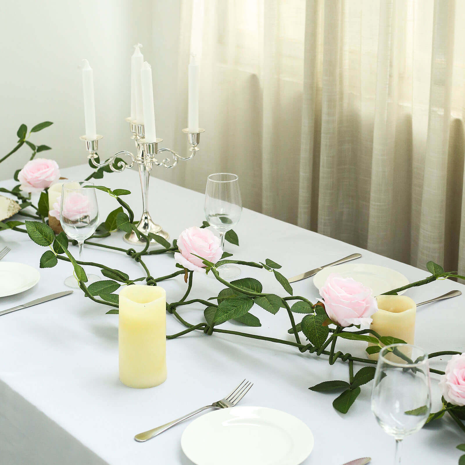 6ft Blush Real Touch Artificial Rose and Leaf Flower Garland Vine