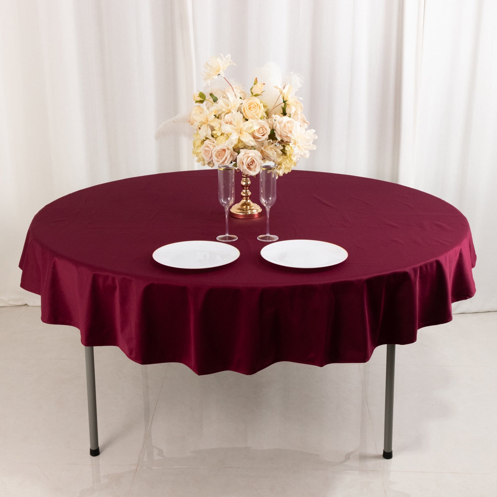 Hot Sale! Premium 70' Round Burgundy Scuba Tablecloth - Wrinkle & Stain Resistant