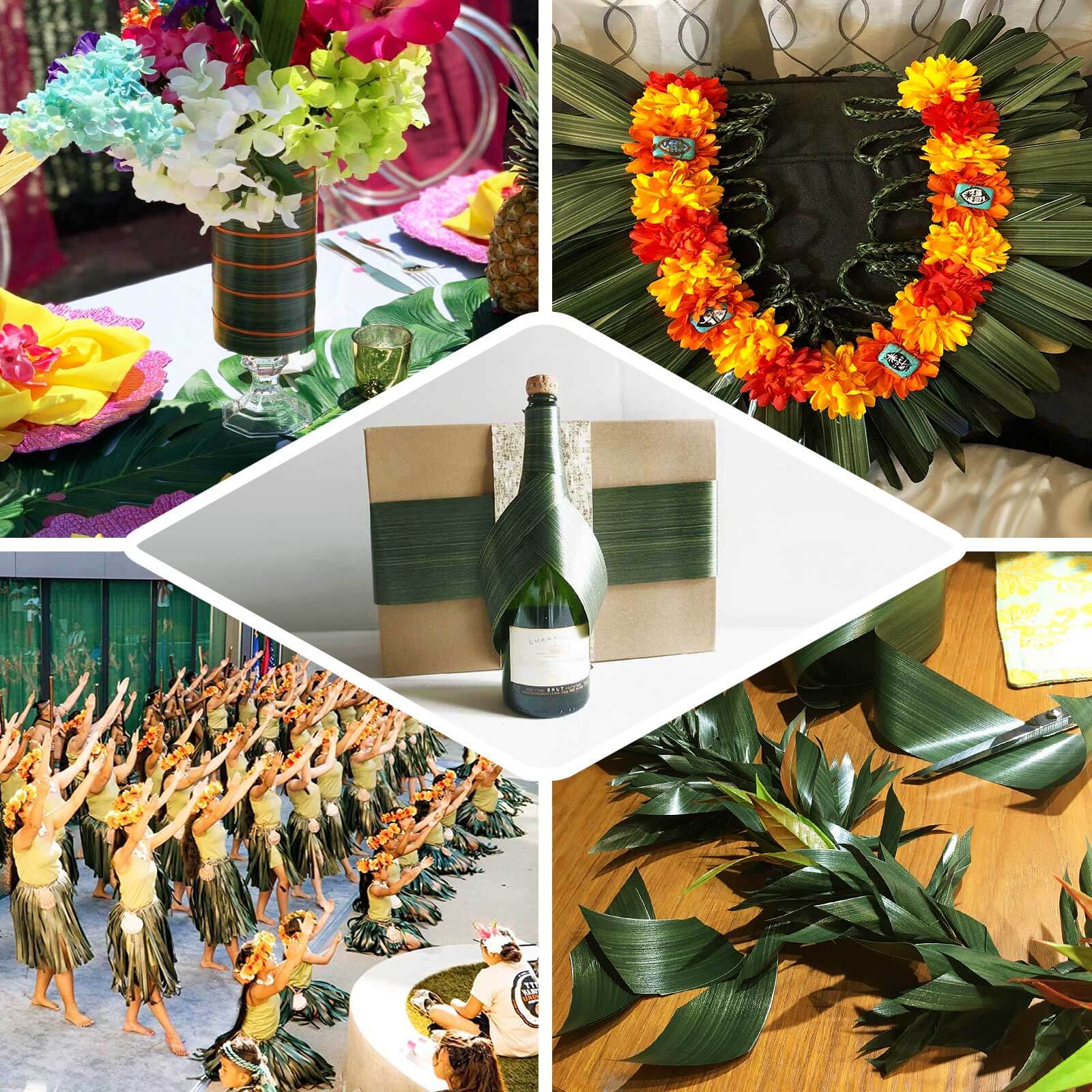 50-Yard 4-Inch Green Ti Leaf Double-Sided Waterproof Satin Ribbon for DIY Bouquet and Craft Supplies