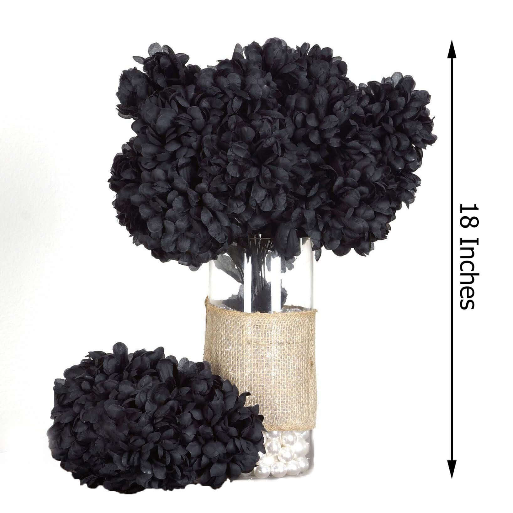 4 Bushes of Black High - Quality Artificial Silk Chrysanthemum with 56 Faux Flowers