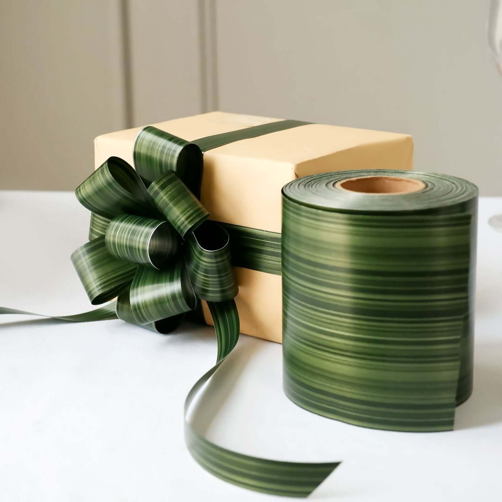 50-Yard 4-Inch Green Ti Leaf Double-Sided Waterproof Satin Ribbon for DIY Bouquet and Craft Supplies